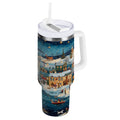 30 oz Insulated Stainless Steel Tumbler Double Wall Stainless Steel Tumbler with 2-Way Drinking Whimsical Christmas Scene - D5MM