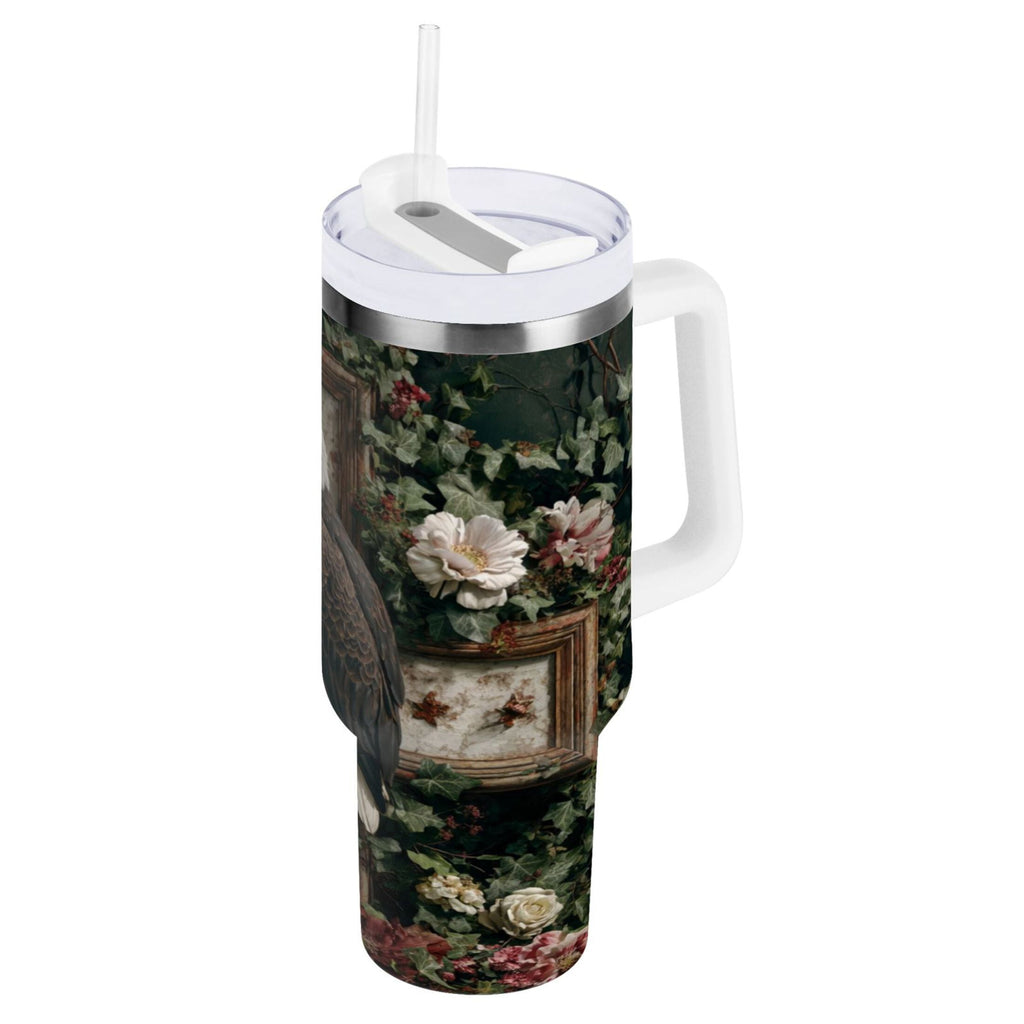 30 oz Insulated Stainless Steel Tumbler Double Wall Stainless Steel Tumbler with 2-Way Drinking Wreath and Bald Eagle - J2JK