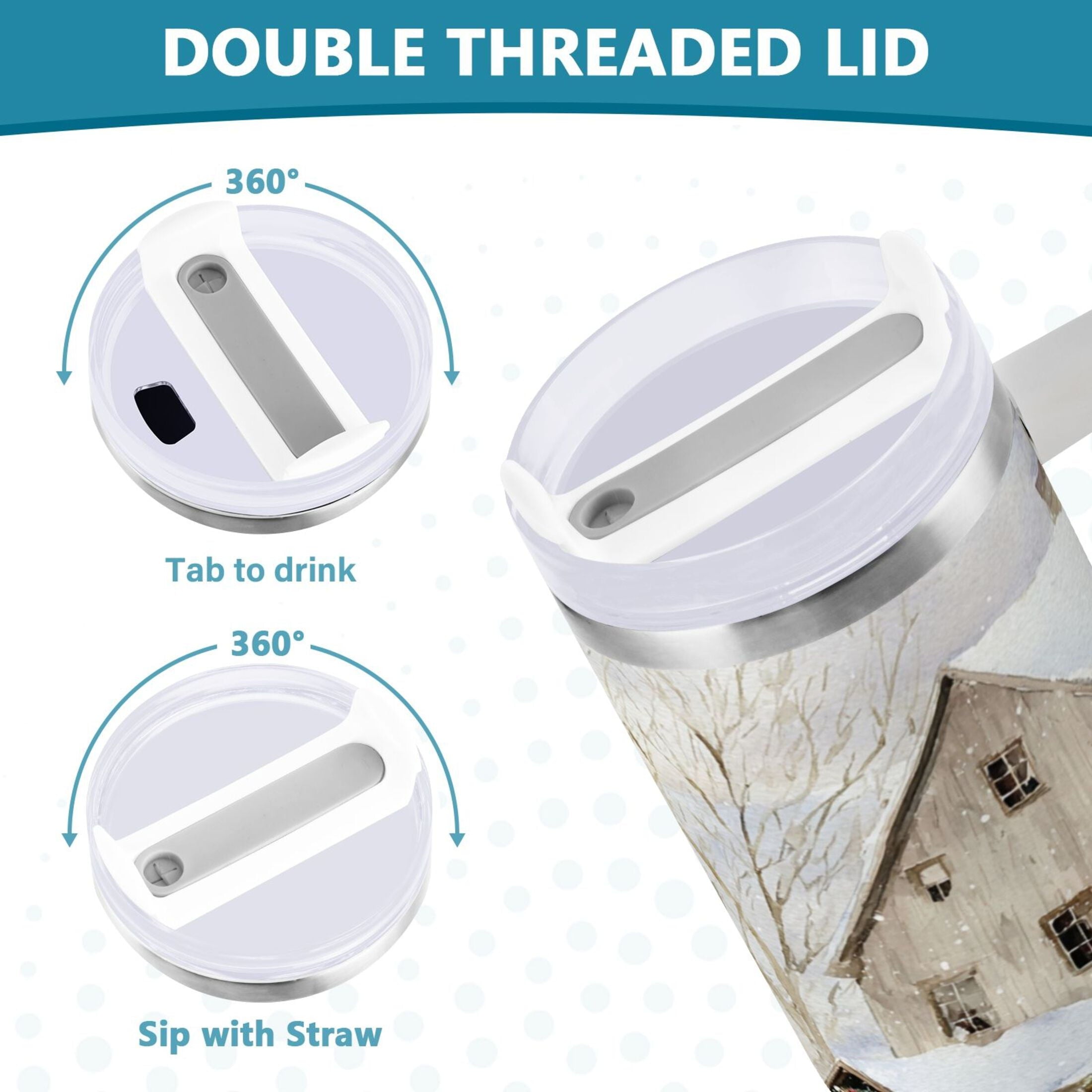 40 oz Insulated Stainless Steel Tumbler Double Wall Stainless Steel Tumbler with 2-Way Drinking Farm Snow Scene - PNK0