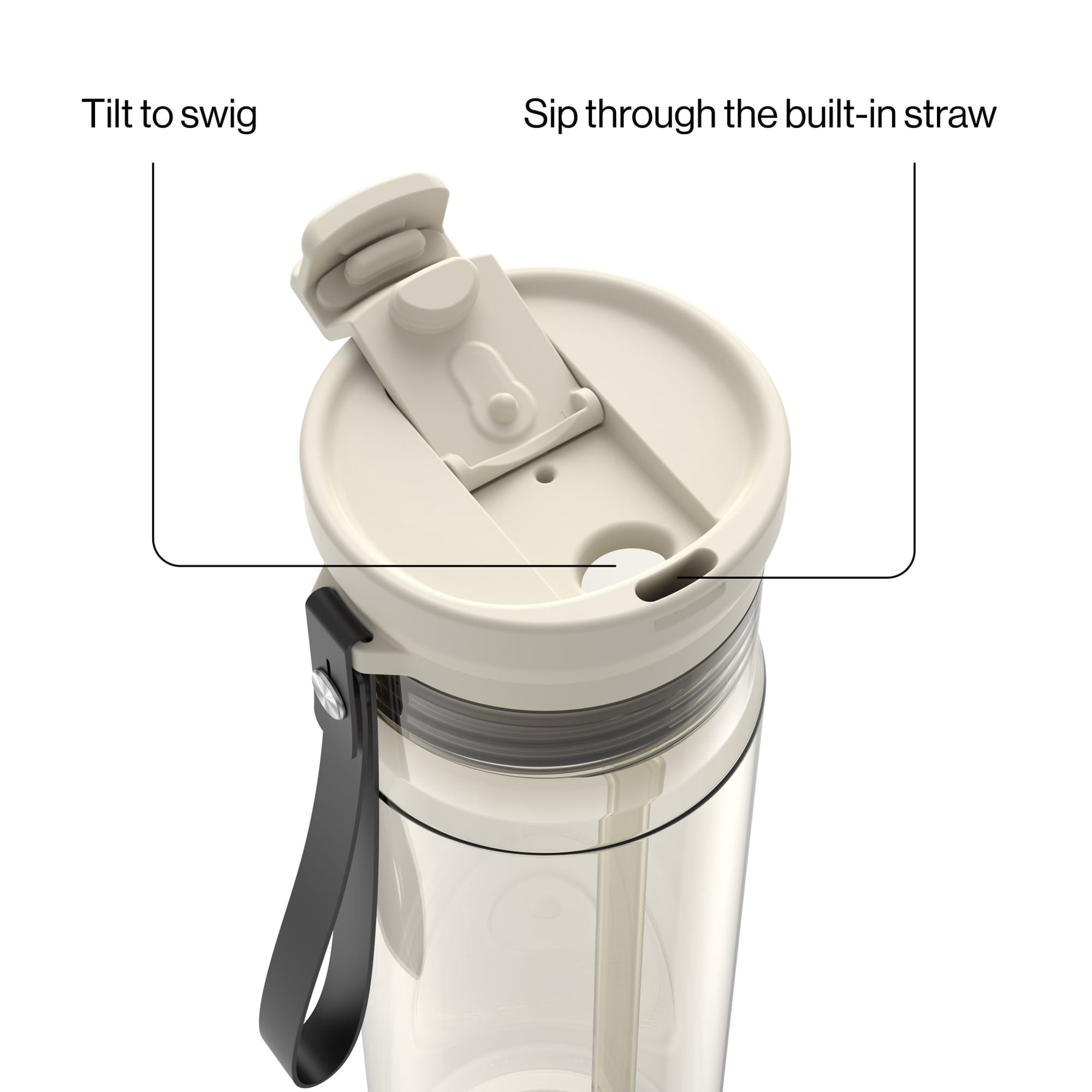 Contigo DualSip Leakproof Plastic Reusable Water Bottle with Carrying Strap, Cream/Clear, 28 oz - LPHZ