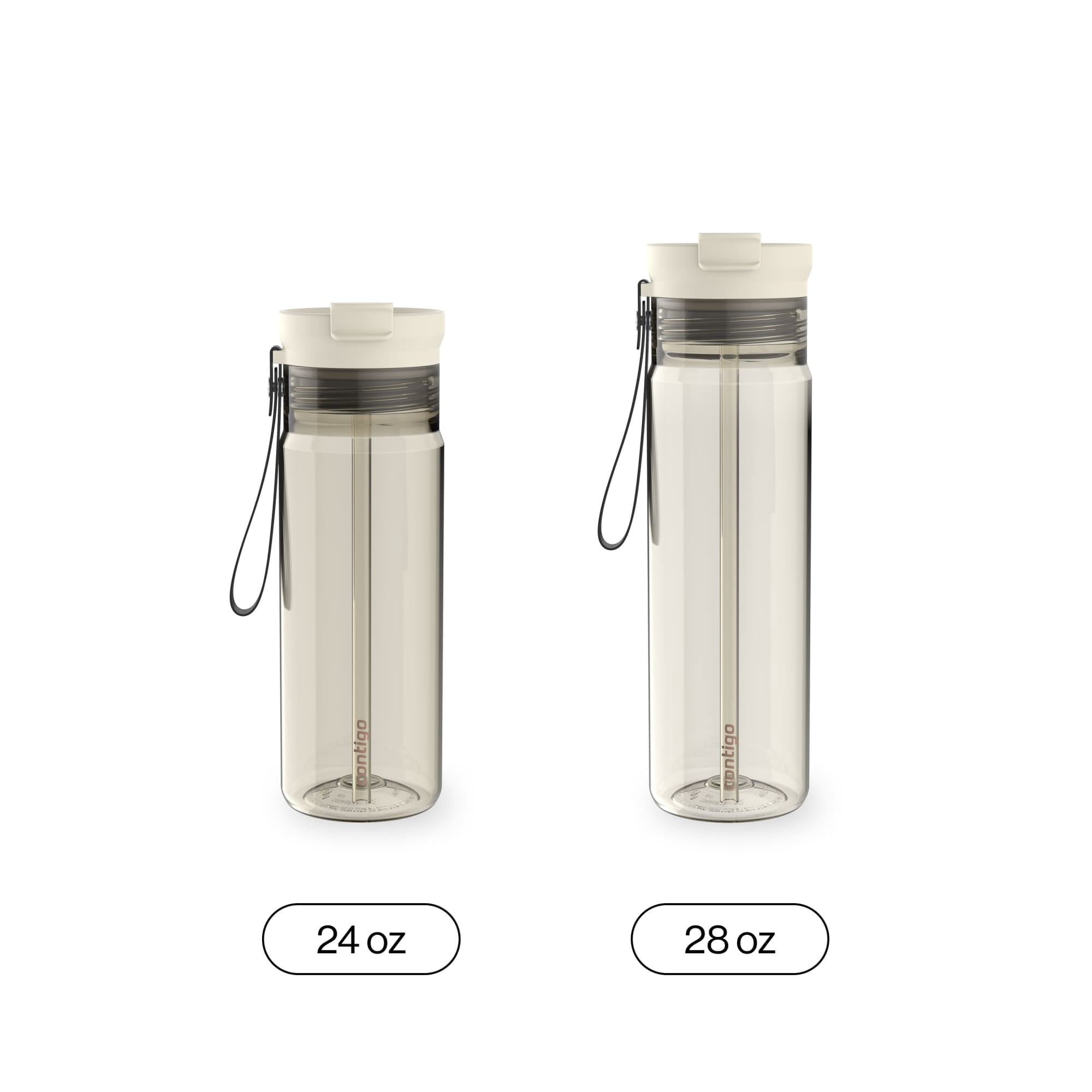 Contigo DualSip Leakproof Plastic Reusable Water Bottle with Carrying Strap, Cream/Clear, 28 oz - LPHZ