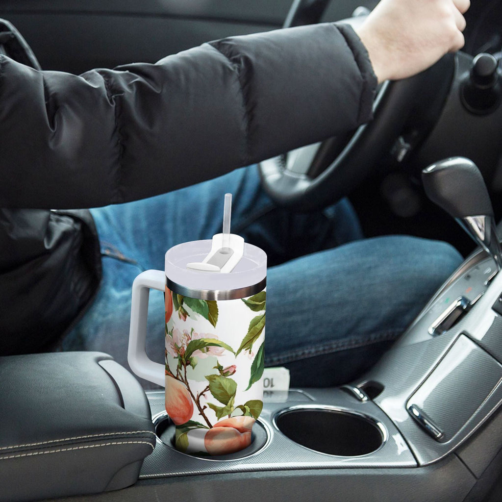 30 oz Insulated Stainless Steel Tumbler Double Wall Stainless Steel Tumbler with 2-Way Drinking Peach Fruit Pattern - YH22