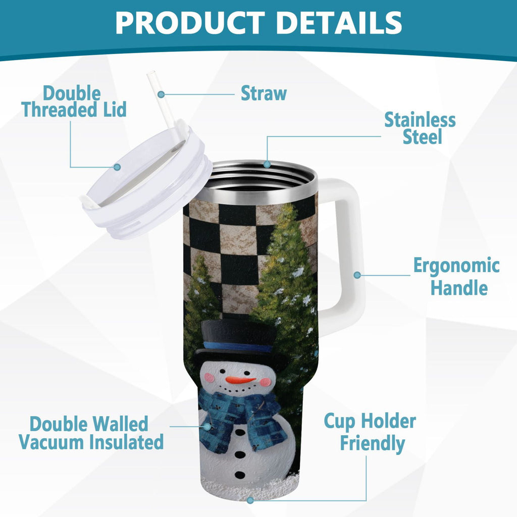 30 oz Insulated Stainless Steel Tumbler Double Wall Stainless Steel Tumbler with 2-Way Drinking Two Snowmen Pattern - YDD1