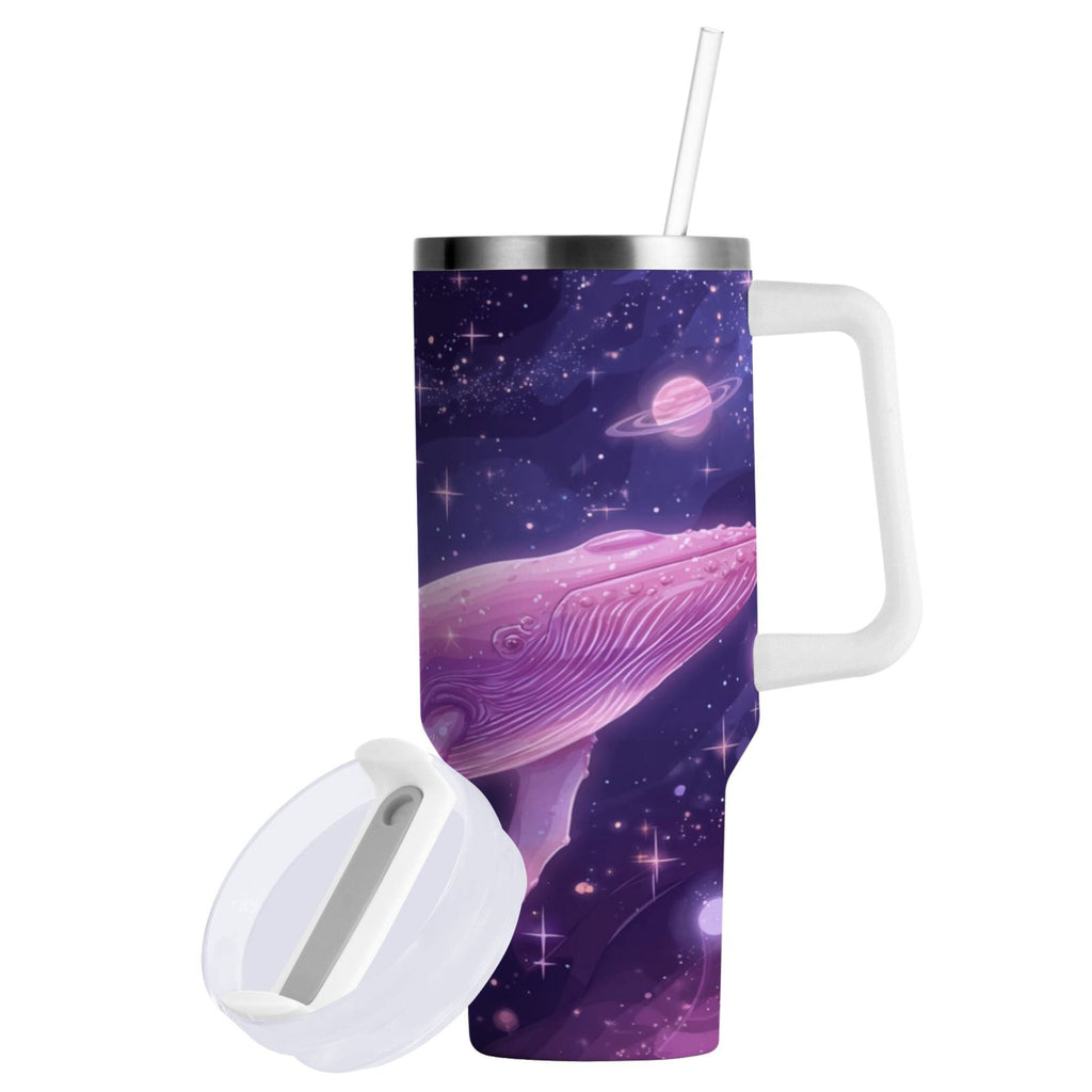 30 oz Insulated Stainless Steel Tumbler Double Wall Stainless Steel Tumbler with 2-Way Drinking Whale in Space - W8Q6
