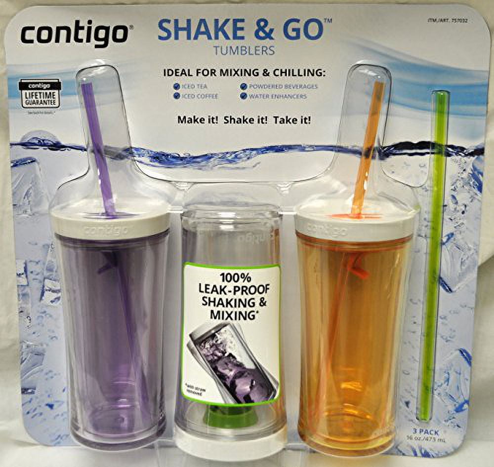 Contigo Shake &amp; Go Plastic Tumblers - Set of 3 (Lavender Orange &amp; Clear) - 34I4