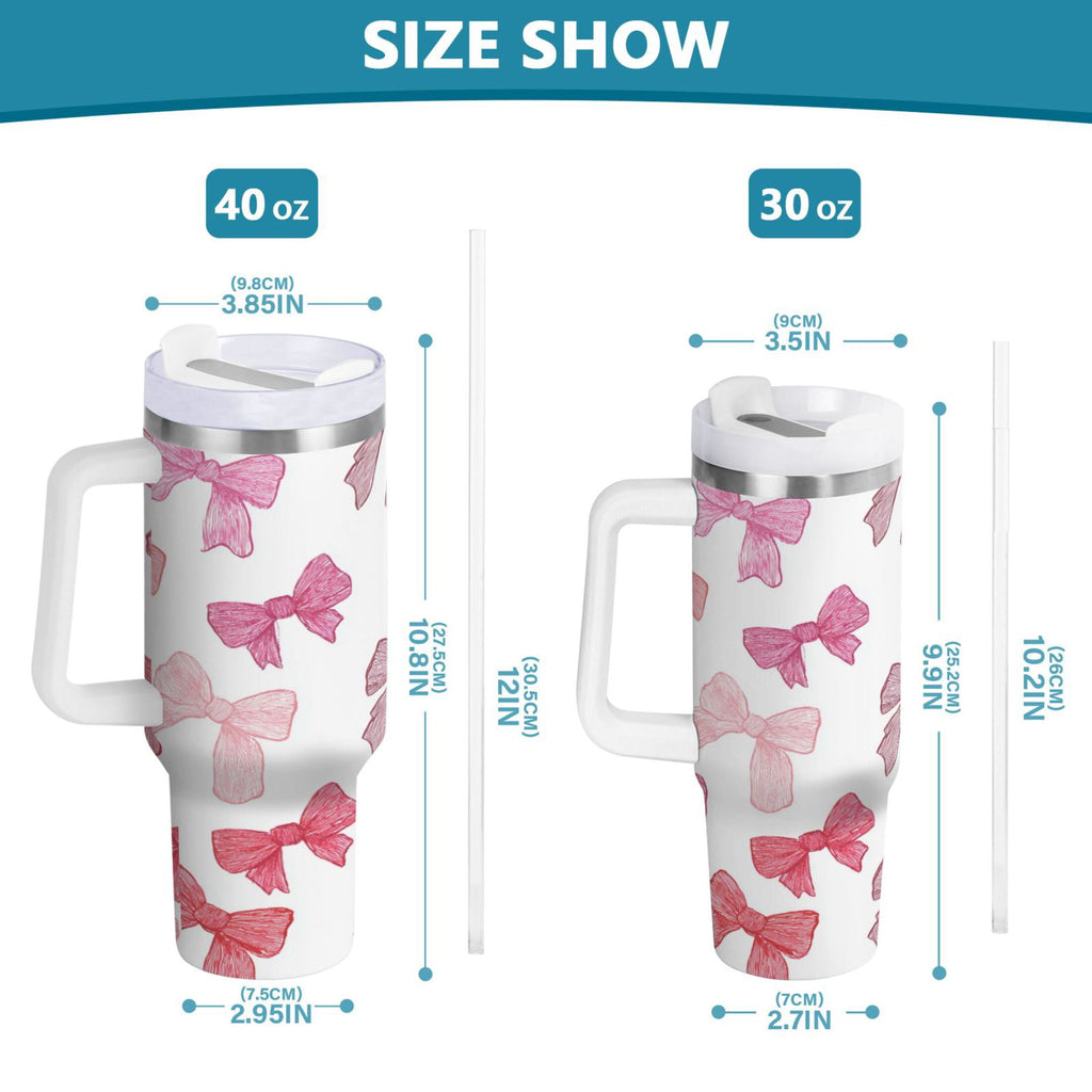 40 oz Insulated Stainless Steel Tumbler Double Wall Stainless Steel Tumbler with 2-Way Drinking Pink Bows Pattern - L9C5