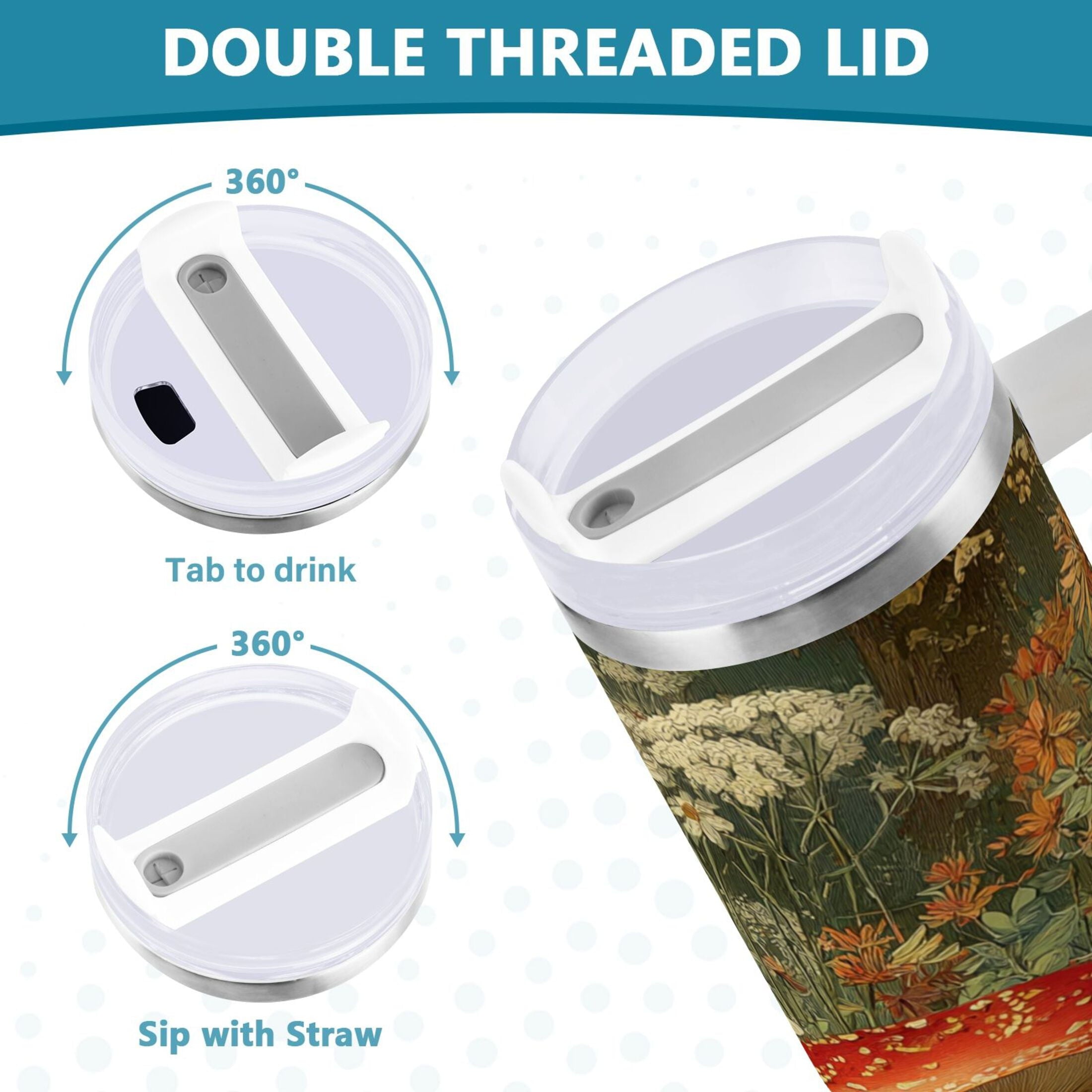40 oz Insulated Stainless Steel Tumbler Double Wall Stainless Steel Tumbler with 2-Way Drinking Red Mushrooms - 4PW6
