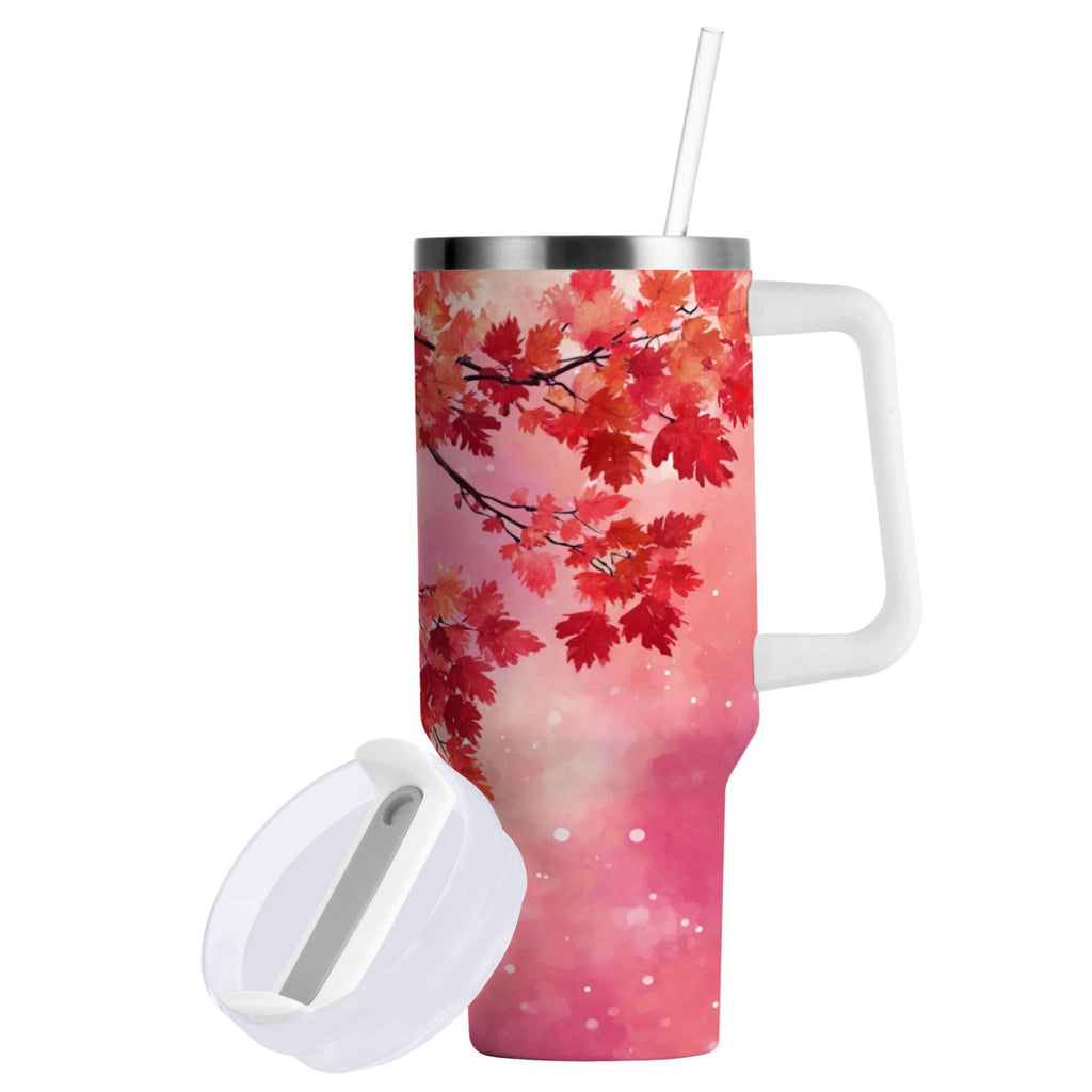 30 oz Insulated Stainless Steel Tumbler Double Wall Stainless Steel Tumbler with 2-Way Drinking Watercolor Red Maple Leaves - VV8D