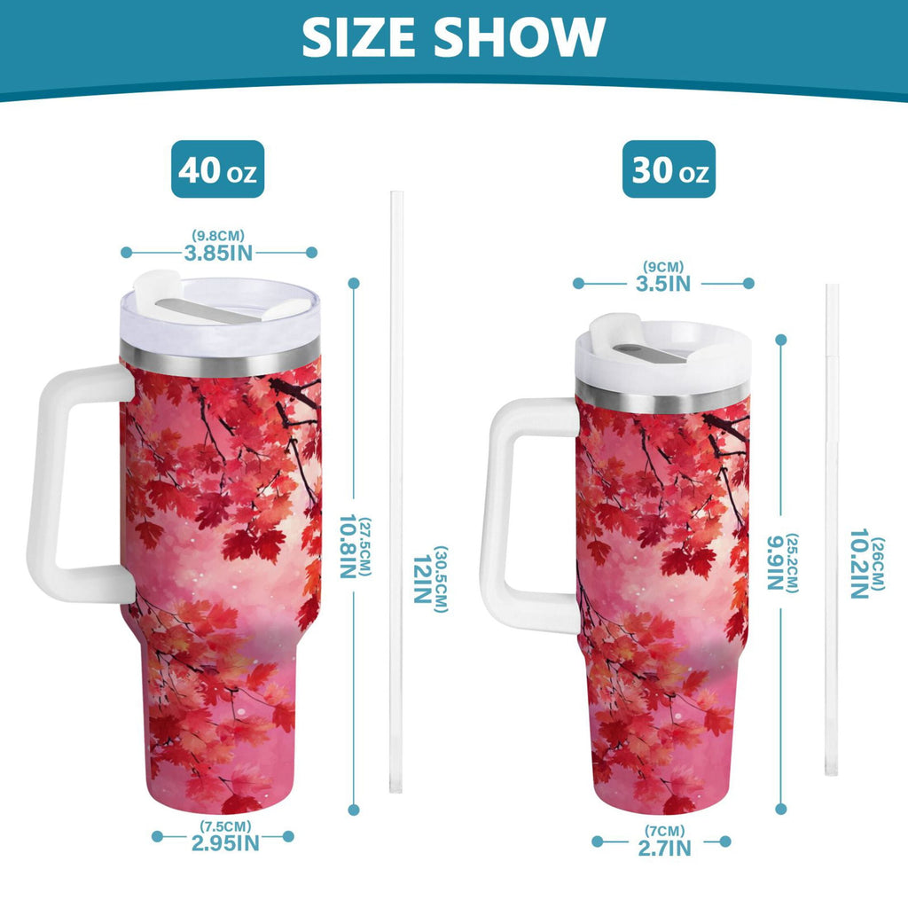 30 oz Insulated Stainless Steel Tumbler Double Wall Stainless Steel Tumbler with 2-Way Drinking Watercolor Red Maple Leaves - VV8D