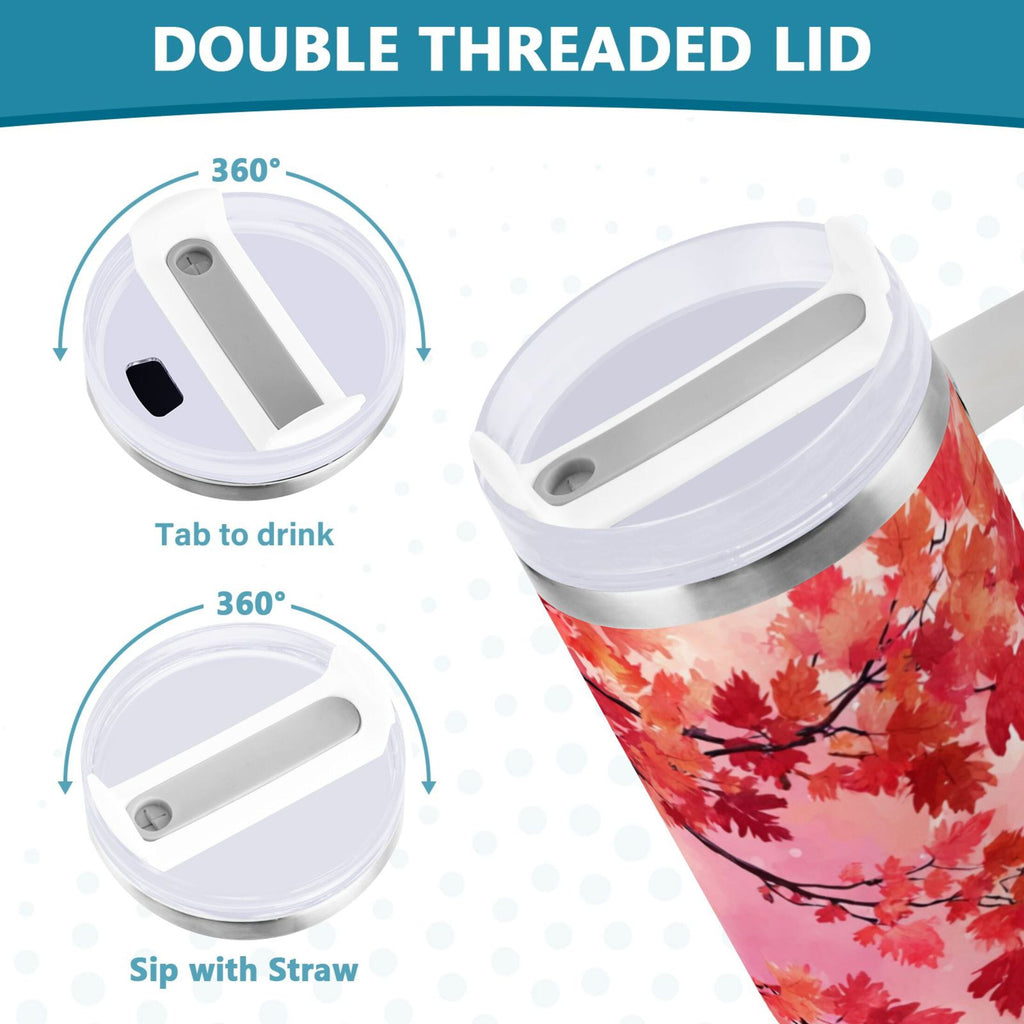 30 oz Insulated Stainless Steel Tumbler Double Wall Stainless Steel Tumbler with 2-Way Drinking Watercolor Red Maple Leaves - VV8D