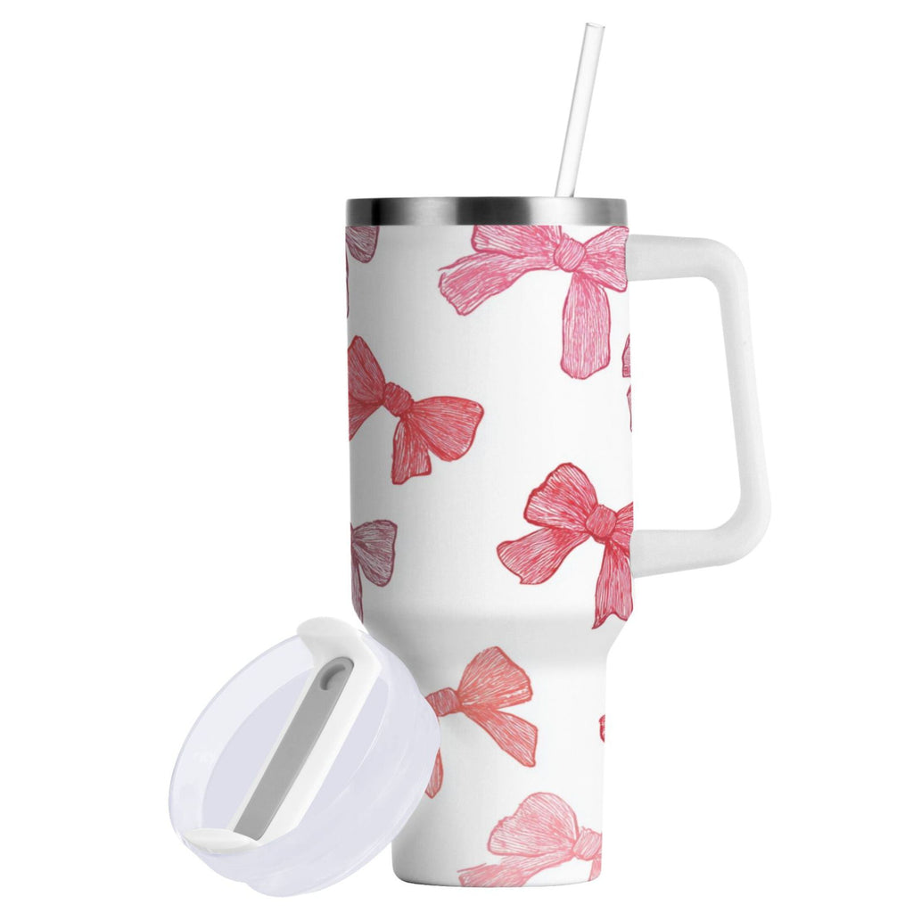 40 oz Insulated Stainless Steel Tumbler Double Wall Stainless Steel Tumbler with 2-Way Drinking Pink Bows Pattern - L9C5