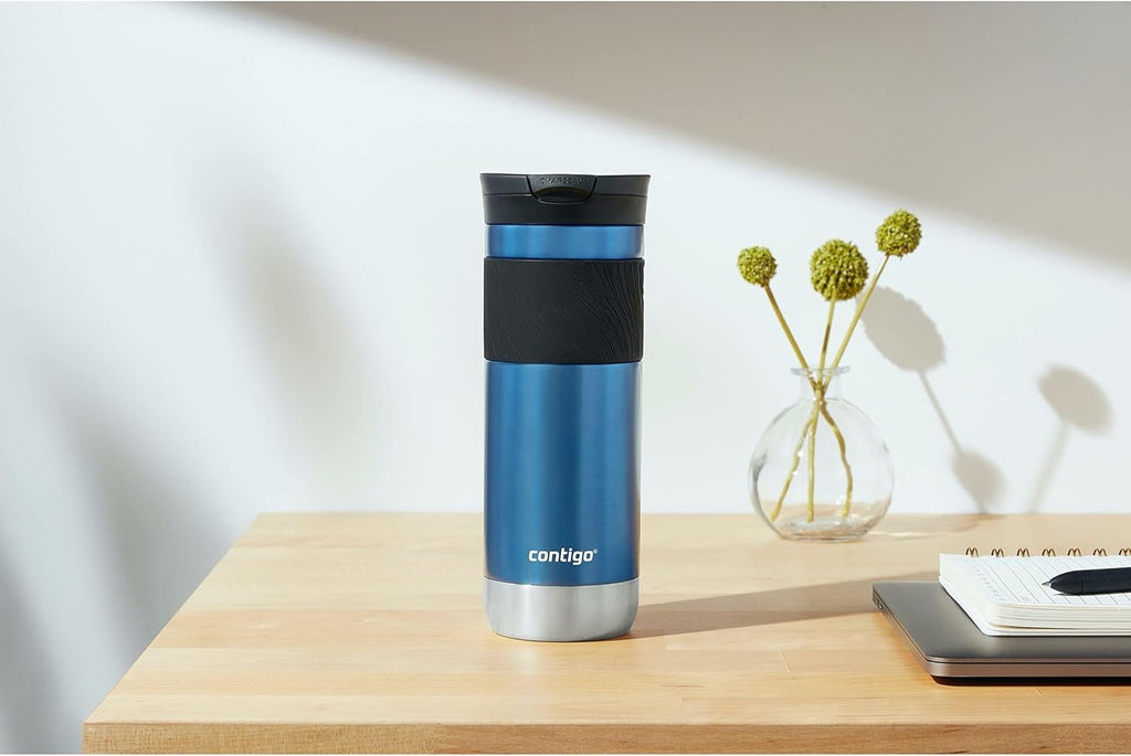 Contigo SNAPSEAL Insulated Stainless Steel Travel Mug with Grip, 16 oz, Blueberry Transparent Satin &amp; Gold Morel, 2-Pack - 4RNR