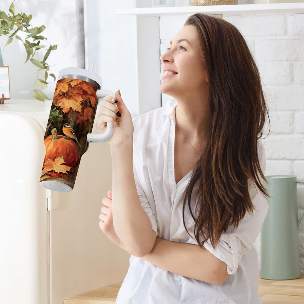 30 oz Insulated Stainless Steel Tumbler Double Wall Stainless Steel Tumbler with 2-Way Drinking Beautiful Fall Scene - M7FU