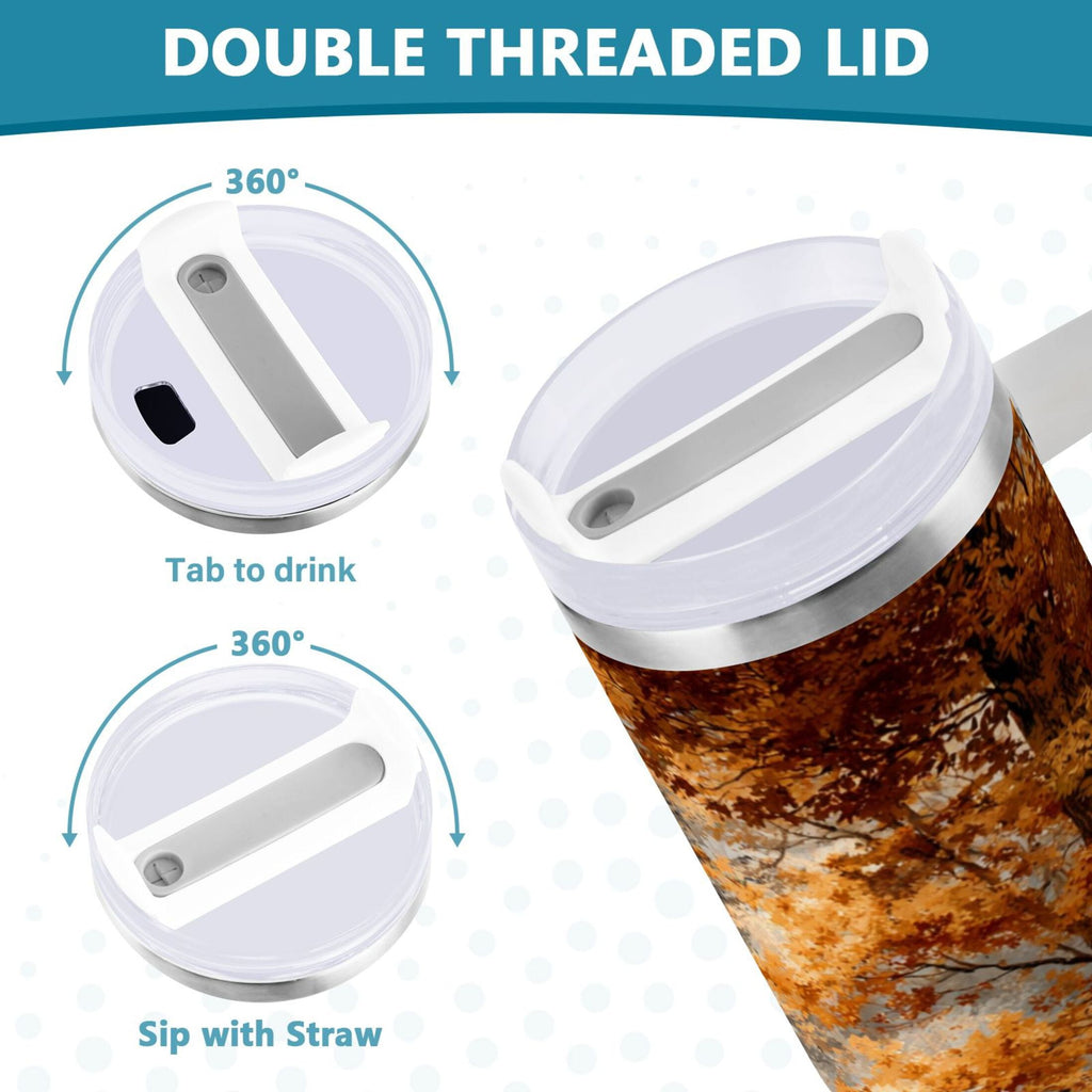 30 oz Insulated Stainless Steel Tumbler Double Wall Stainless Steel Tumbler with 2-Way Drinking Beautiful Autumn Forest - QXJE