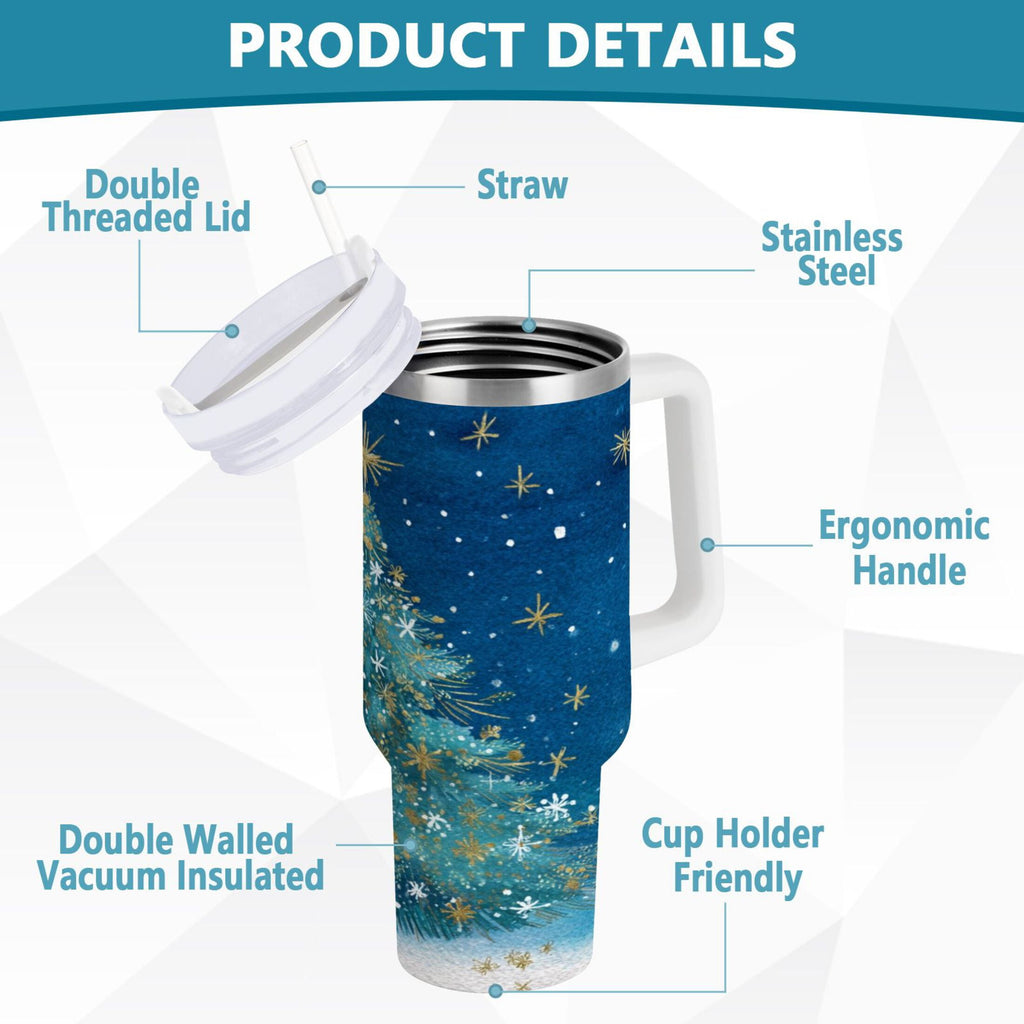 40 oz Insulated Stainless Steel Tumbler Double Wall Stainless Steel Tumbler with 2-Way Drinking Watercolor Christmas Tree - K5KR