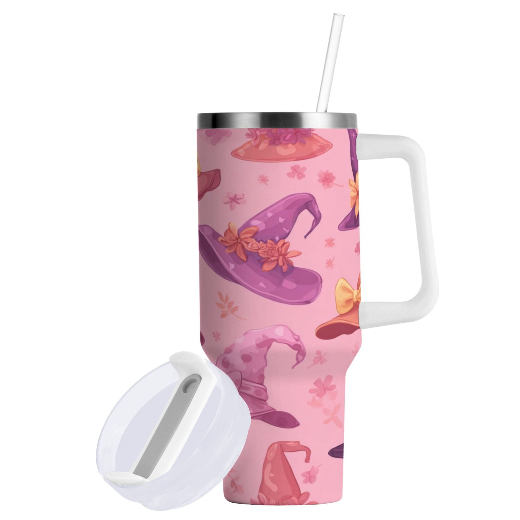 30 oz Insulated Stainless Steel Tumbler Double Wall Stainless Steel Tumbler with 2-Way Drinking Colorful Hat Pattern - 0YRI