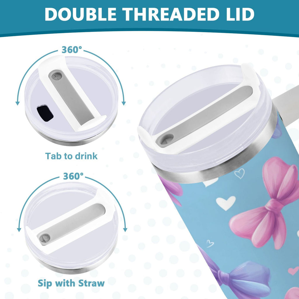 30 oz Insulated Stainless Steel Tumbler Double Wall Stainless Steel Tumbler with 2-Way Drinking Pink and Purple Bows - TVA1