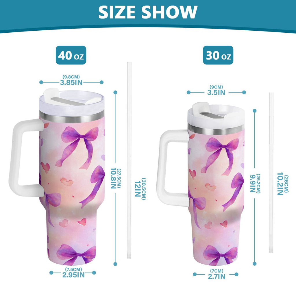 30 oz Insulated Stainless Steel Tumbler Double Wall Stainless Steel Tumbler with 2-Way Drinking Watercolor Purple Bows - MCPD