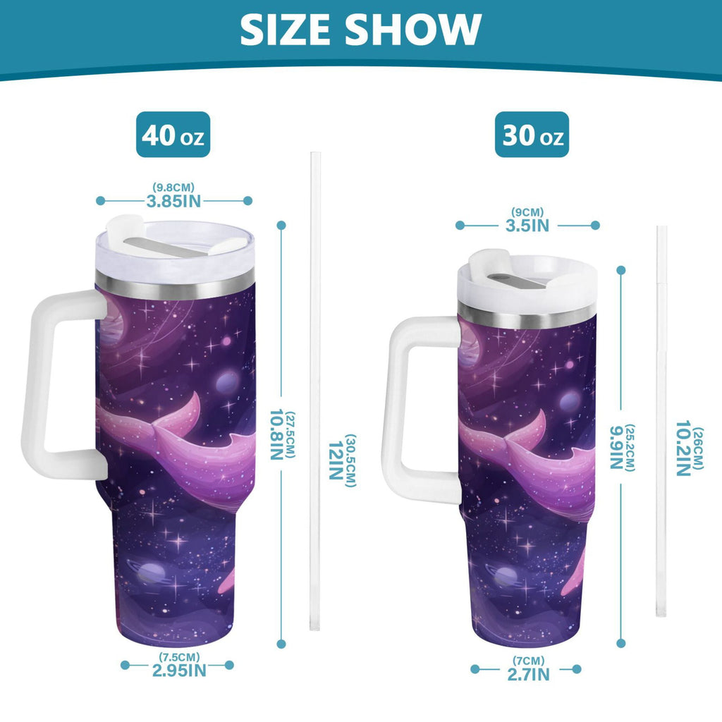30 oz Insulated Stainless Steel Tumbler Double Wall Stainless Steel Tumbler with 2-Way Drinking Whale in Space - W8Q6