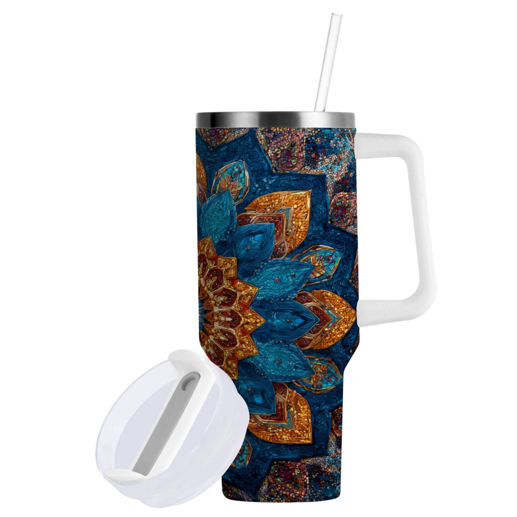 40 oz Insulated Stainless Steel Tumbler Double Wall Stainless Steel Tumbler with 2-Way Drinking Intricate Geometric Shapes - VB5O