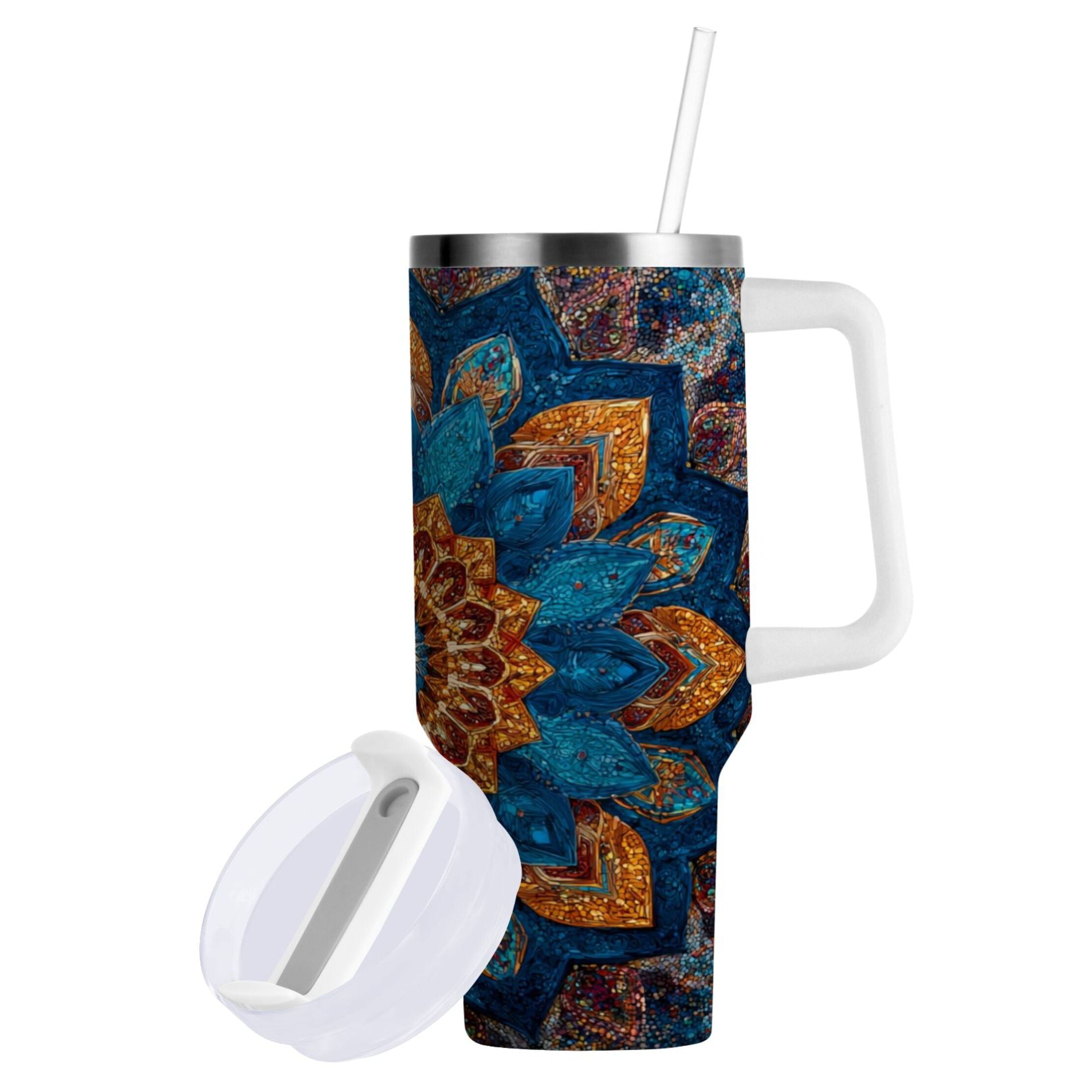 40 oz Insulated Stainless Steel Tumbler Double Wall Stainless Steel Tumbler with 2-Way Drinking Intricate Geometric Shapes - VB5O