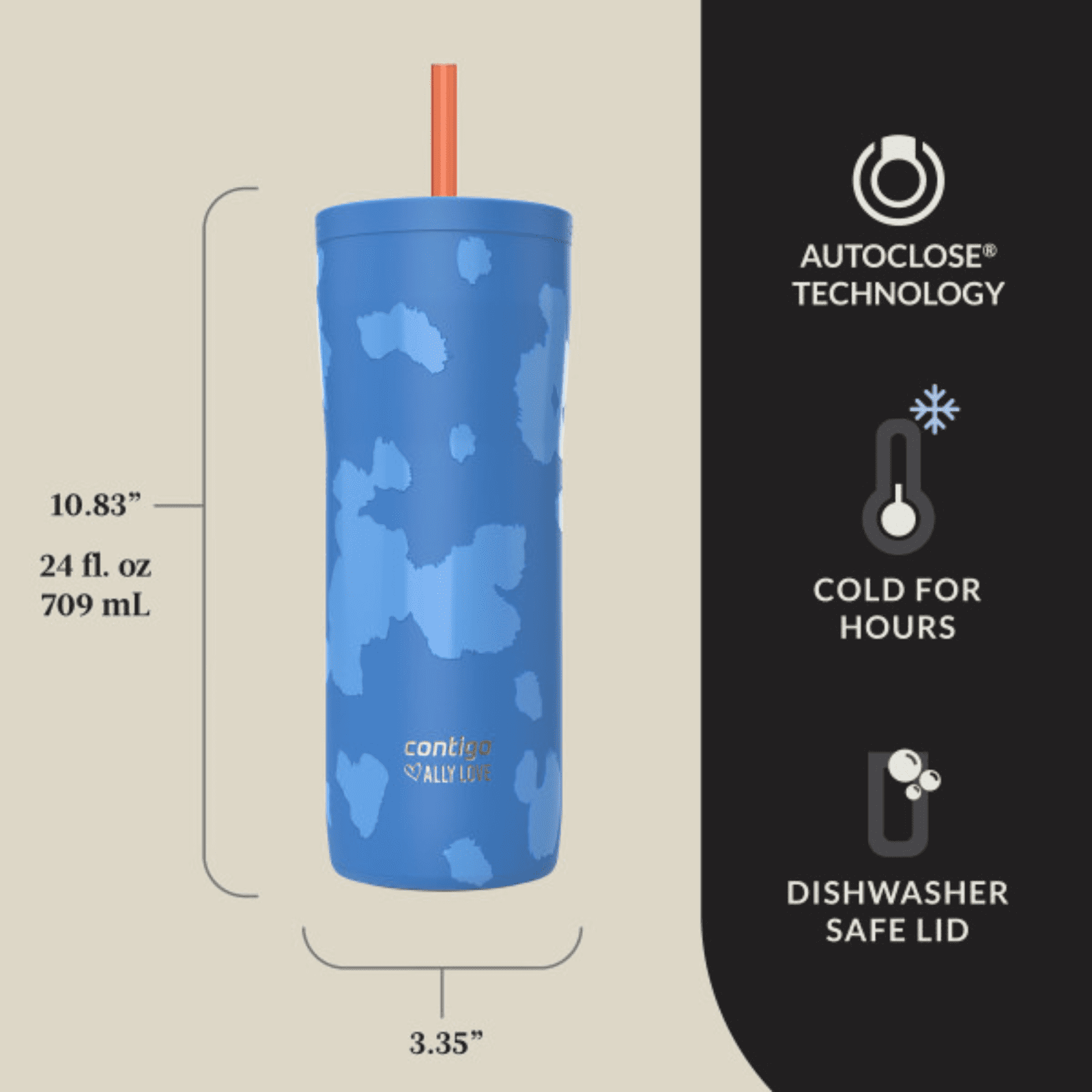 Contigo x Ally Love Streeterville 2.0 Stainless Steel Tumbler with Straw, 24 oz, Stellar Jay - RNNP