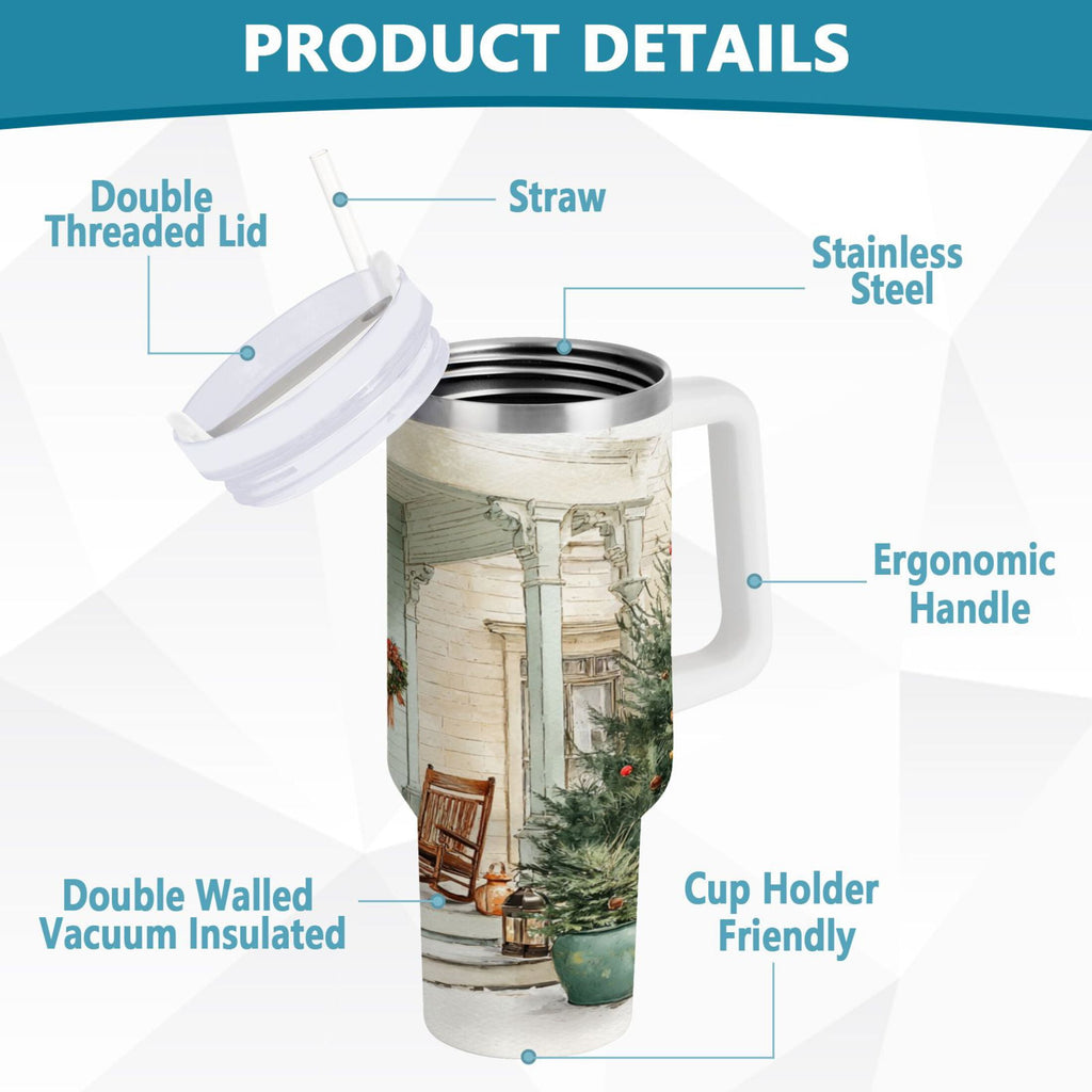 30 oz Insulated Stainless Steel Tumbler Double Wall Stainless Steel Tumbler with 2-Way Drinking Charming Christmas Doorway - 48TR