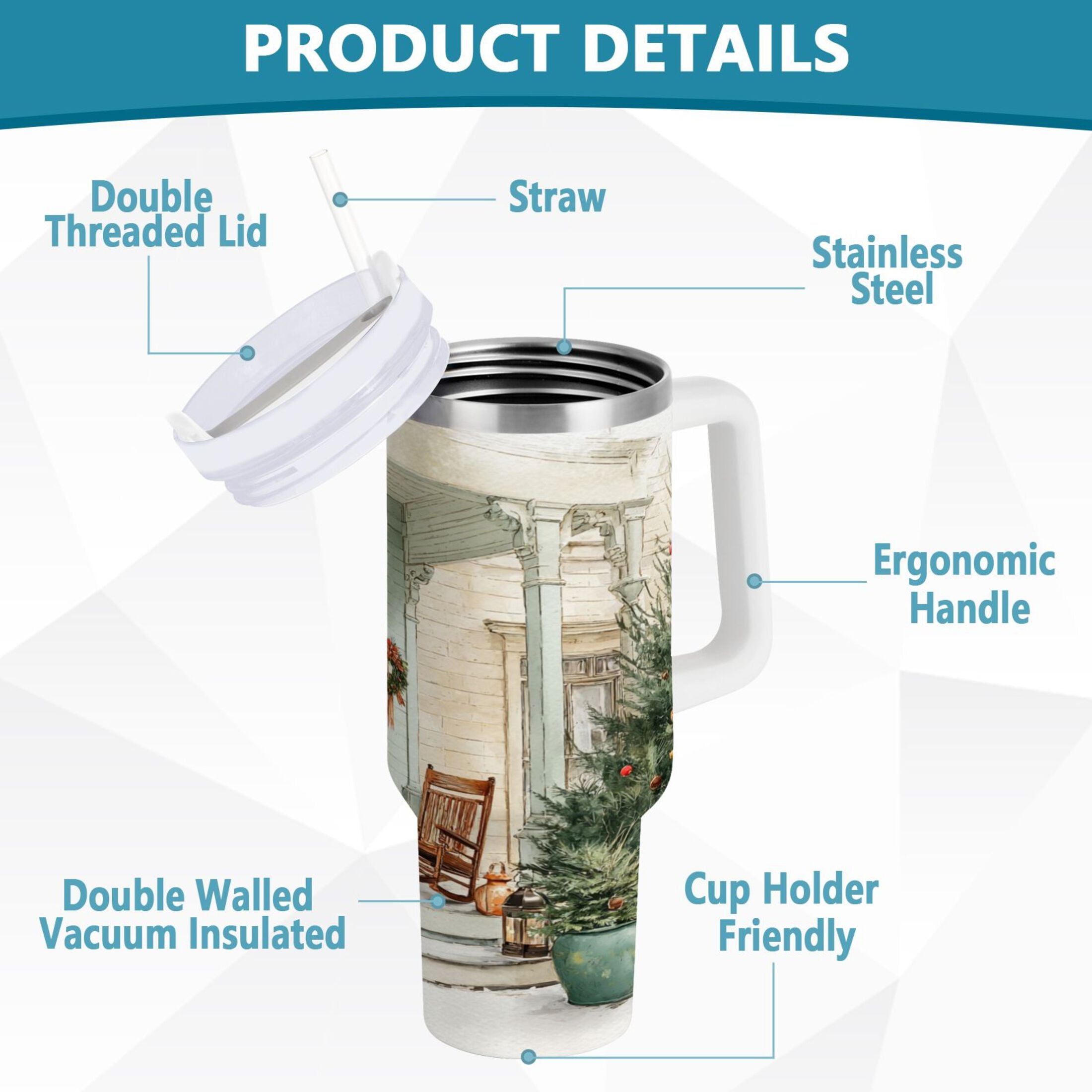 30 oz Insulated Stainless Steel Tumbler Double Wall Stainless Steel Tumbler with 2-Way Drinking Charming Christmas Doorway - 48TR