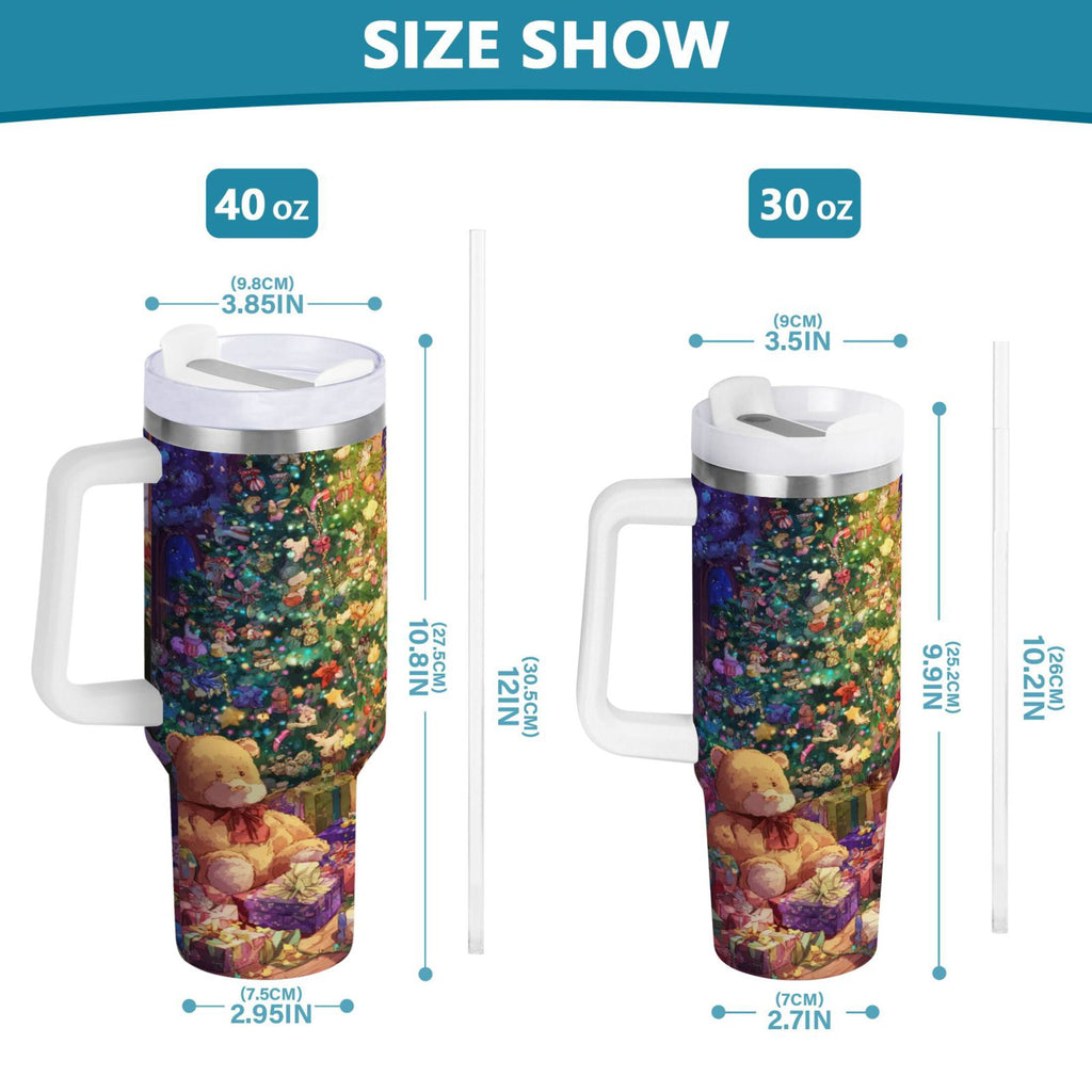40 oz Insulated Stainless Steel Tumbler Double Wall Stainless Steel Tumbler with 2-Way Drinking Festive Christmas Scene - 6PZN