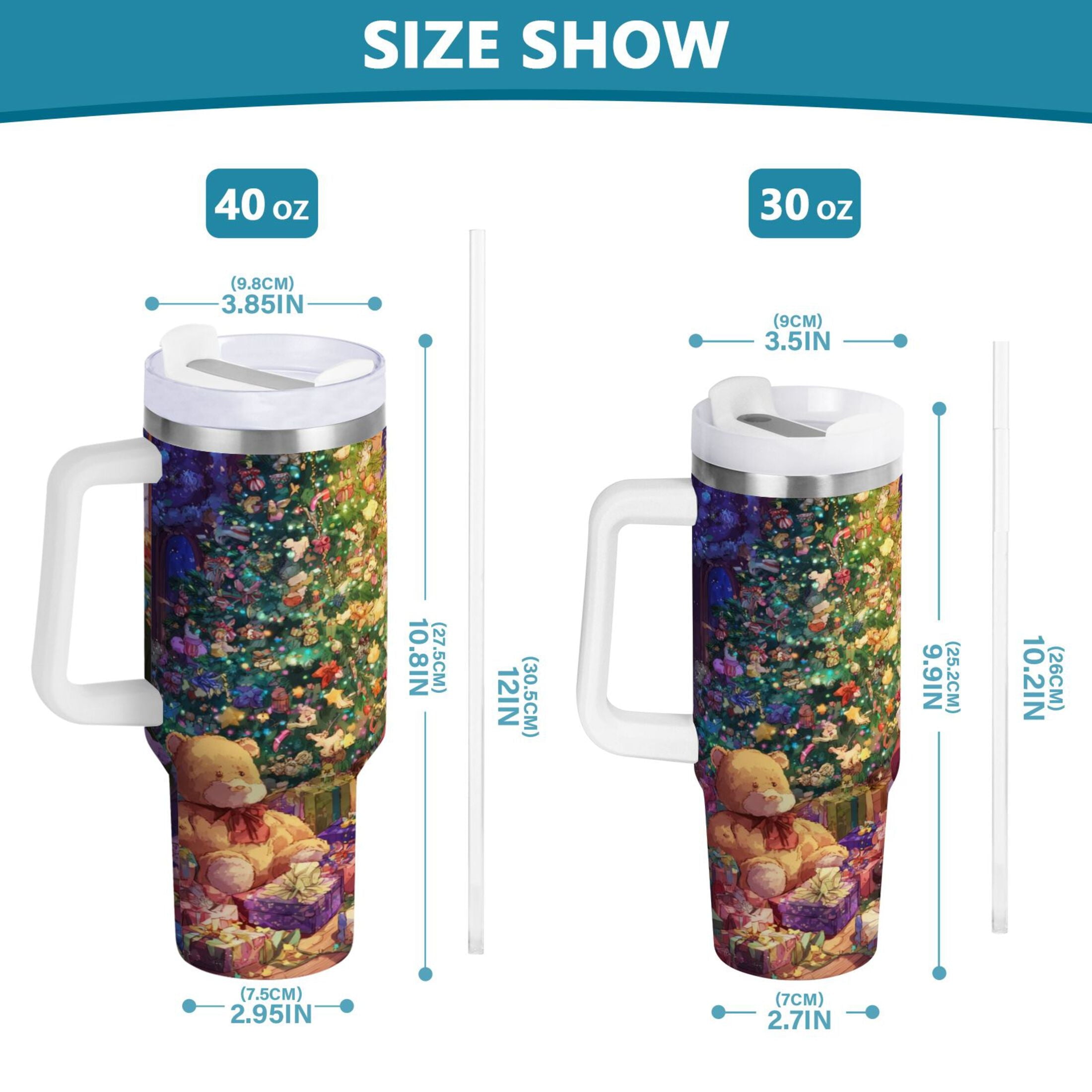 40 oz Insulated Stainless Steel Tumbler Double Wall Stainless Steel Tumbler with 2-Way Drinking Festive Christmas Scene - 6PZN