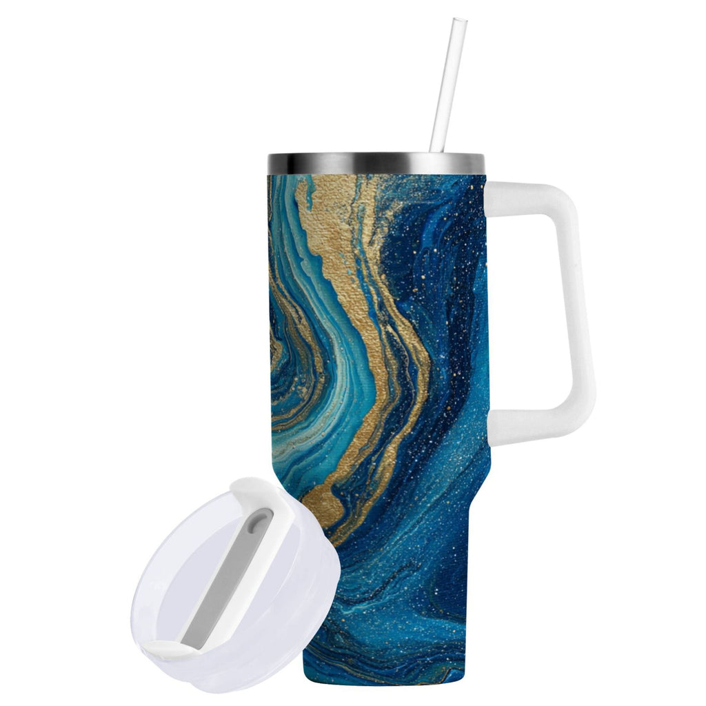 30 oz Insulated Stainless Steel Tumbler Double Wall Stainless Steel Tumbler with 2-Way Drinking Blue and Gold Ocean - JDUF