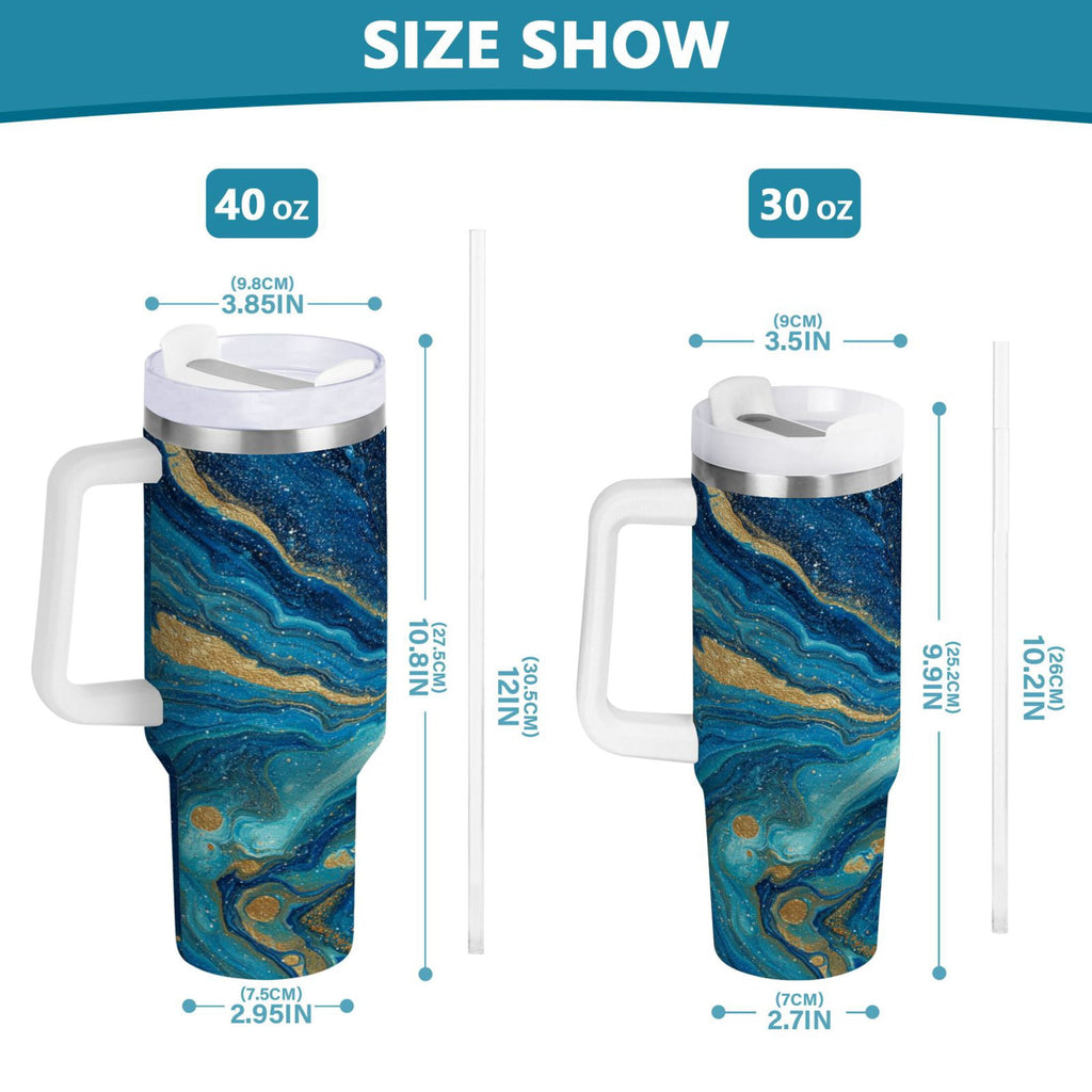 30 oz Insulated Stainless Steel Tumbler Double Wall Stainless Steel Tumbler with 2-Way Drinking Blue and Gold Ocean - JDUF