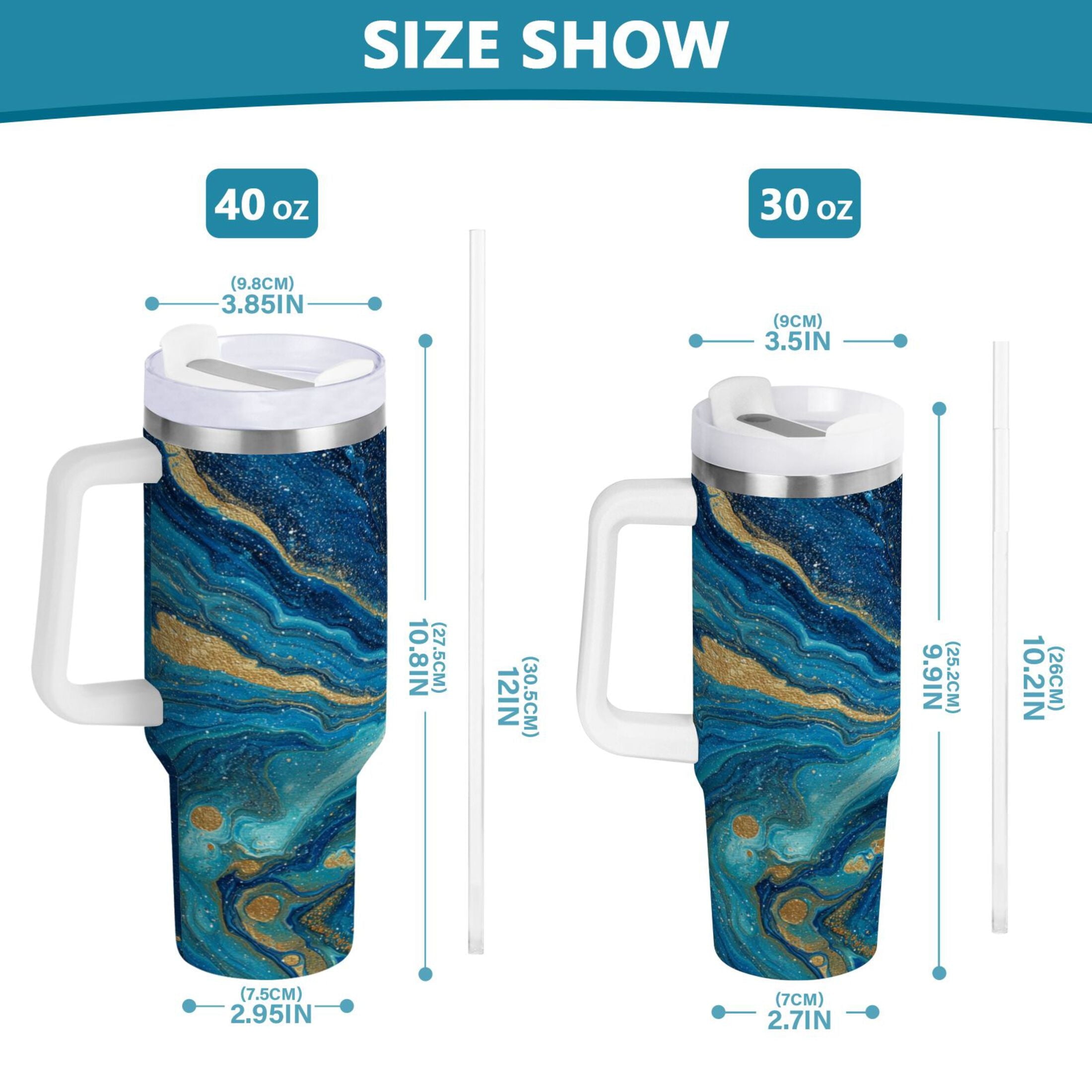 30 oz Insulated Stainless Steel Tumbler Double Wall Stainless Steel Tumbler with 2-Way Drinking Blue and Gold Ocean - JDUF