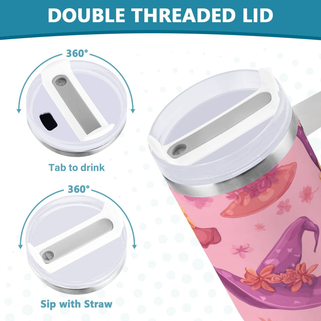 30 oz Insulated Stainless Steel Tumbler Double Wall Stainless Steel Tumbler with 2-Way Drinking Colorful Hat Pattern - 0YRI