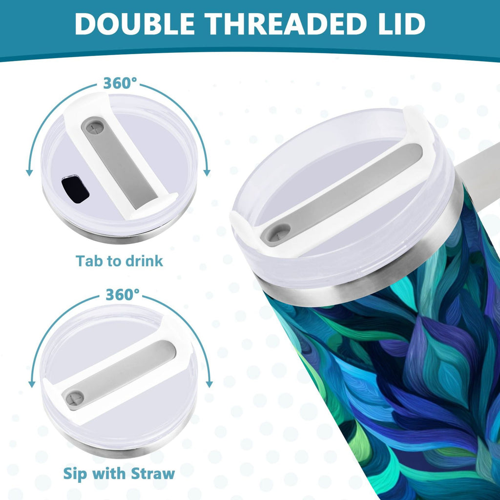 40 oz Insulated Stainless Steel Tumbler Double Wall Stainless Steel Tumbler with 2-Way Drinking Elegant Blue Abstract Shapes - BNTB