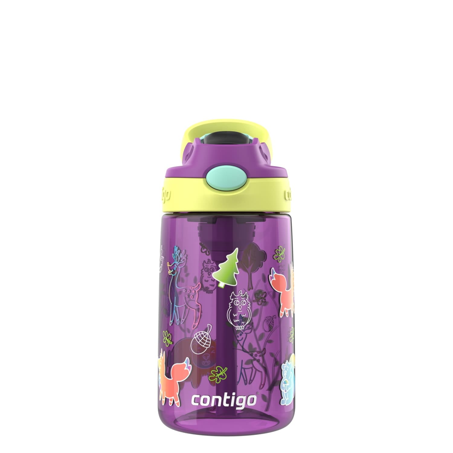 (4 pack) Contigo Kids Water Bottle with Redesigned AUTOSPOUT Straw, 14 oz, Grape Forest Haven - FUNH