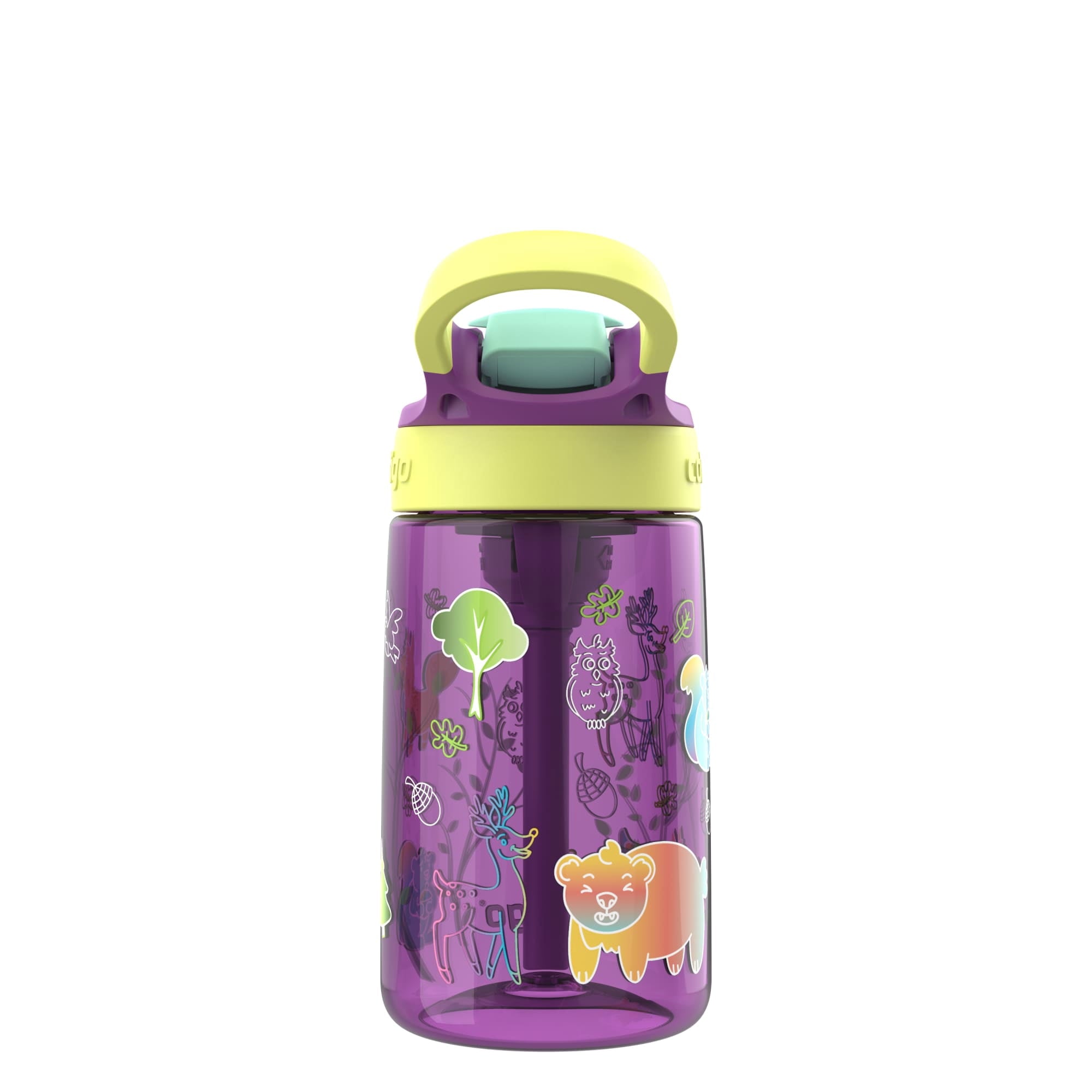 (4 pack) Contigo Kids Water Bottle with Redesigned AUTOSPOUT Straw, 14 oz, Grape Forest Haven - FUNH