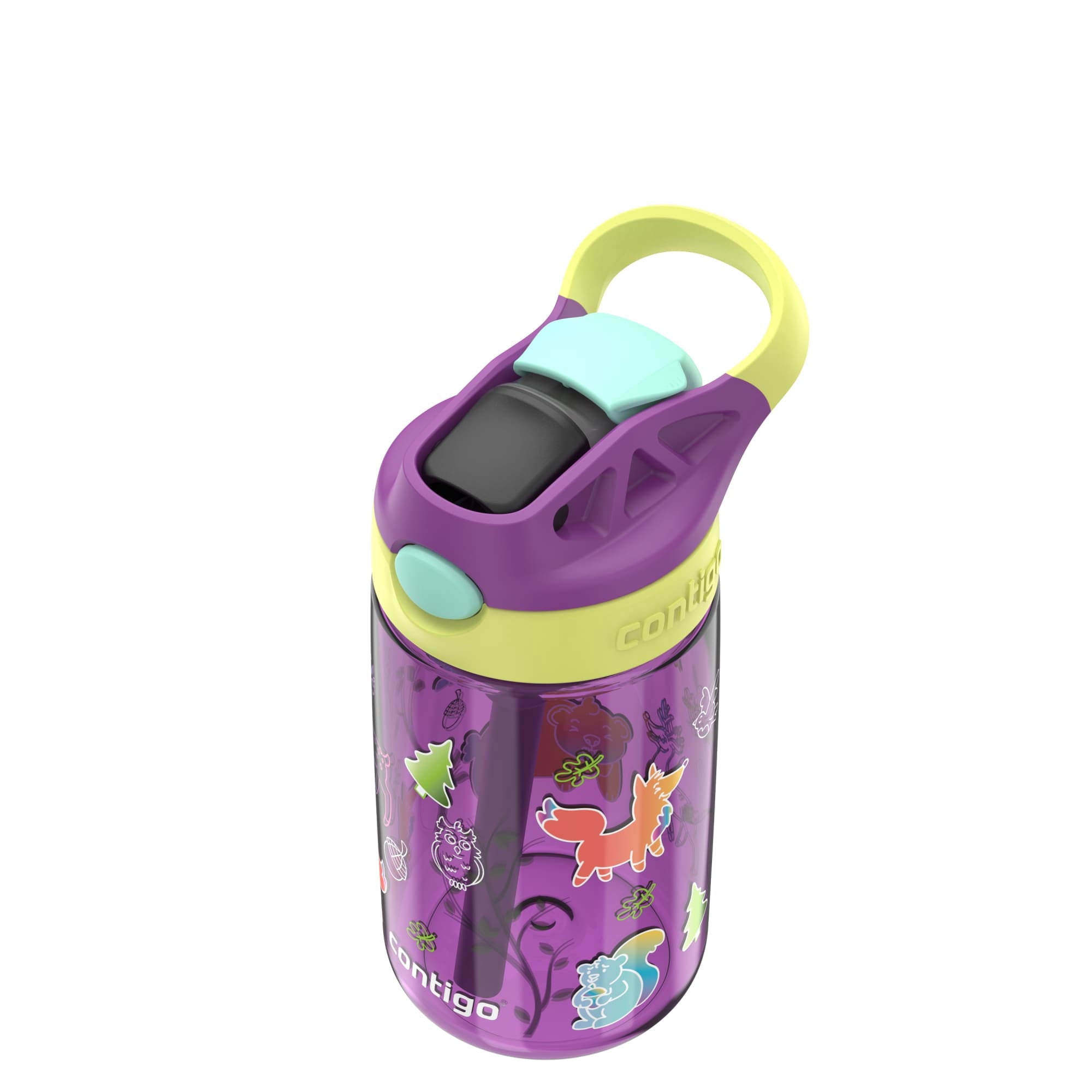 (4 pack) Contigo Kids Water Bottle with Redesigned AUTOSPOUT Straw, 14 oz, Grape Forest Haven - FUNH