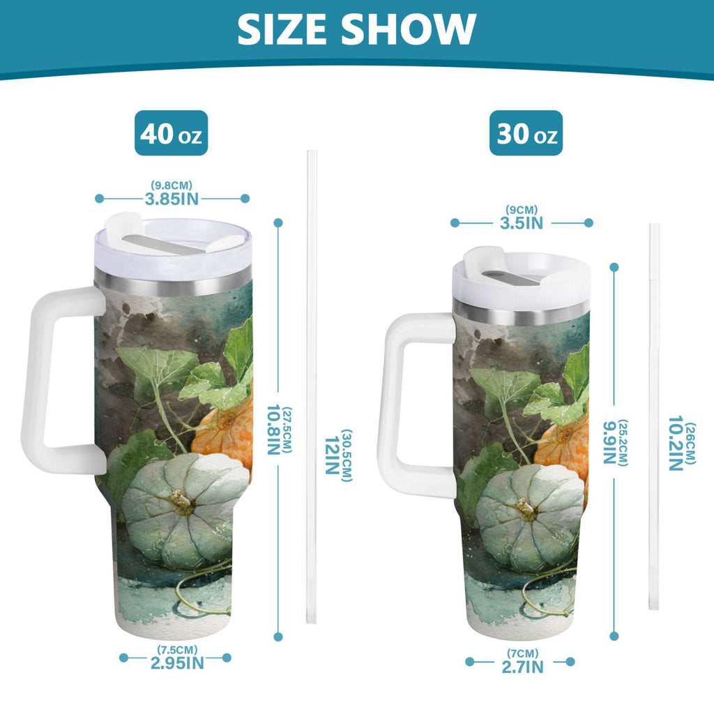 40 oz Insulated Stainless Steel Tumbler Double Wall Stainless Steel Tumbler with 2-Way Drinking Orange and White Pumpkins - P3HQ