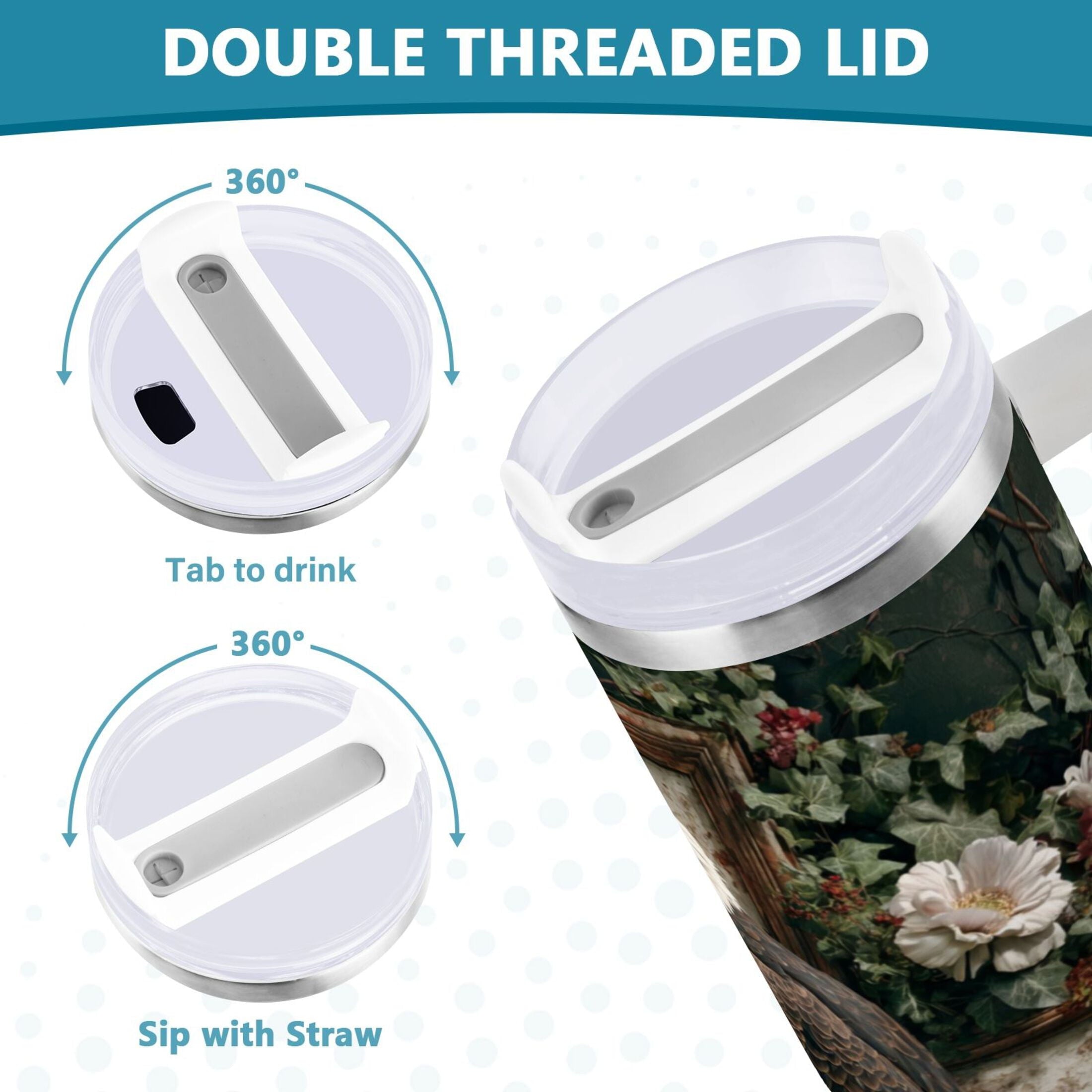 30 oz Insulated Stainless Steel Tumbler Double Wall Stainless Steel Tumbler with 2-Way Drinking Wreath and Bald Eagle - J2JK