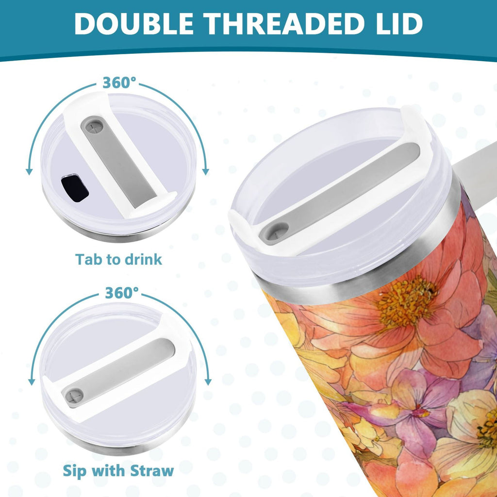 30 oz Insulated Stainless Steel Tumbler Double Wall Stainless Steel Tumbler with 2-Way Drinking Summer Blossoms - GMHN