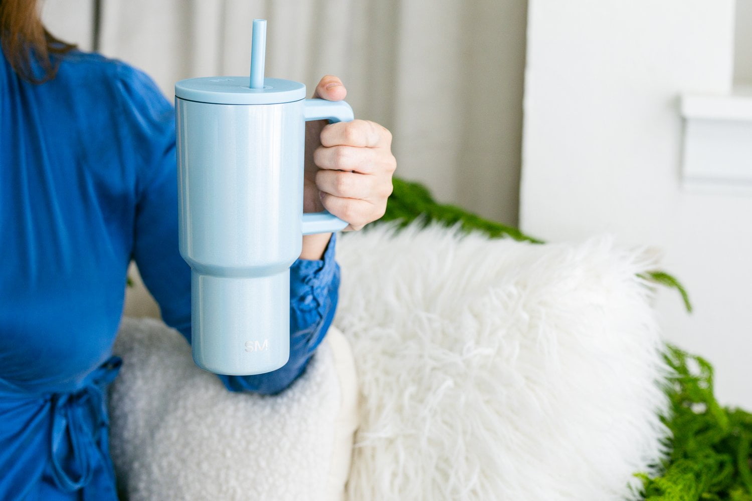 Simple Modern 30 fl oz Insulated Stainless Steel Trek Tumbler with Straw Lid | Seaglass Sage and Cream Checkmate - ON24