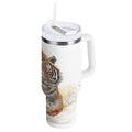 30 oz Insulated Stainless Steel Tumbler Double Wall Stainless Steel Tumbler with 2-Way Drinking Tiger in Action - TP44