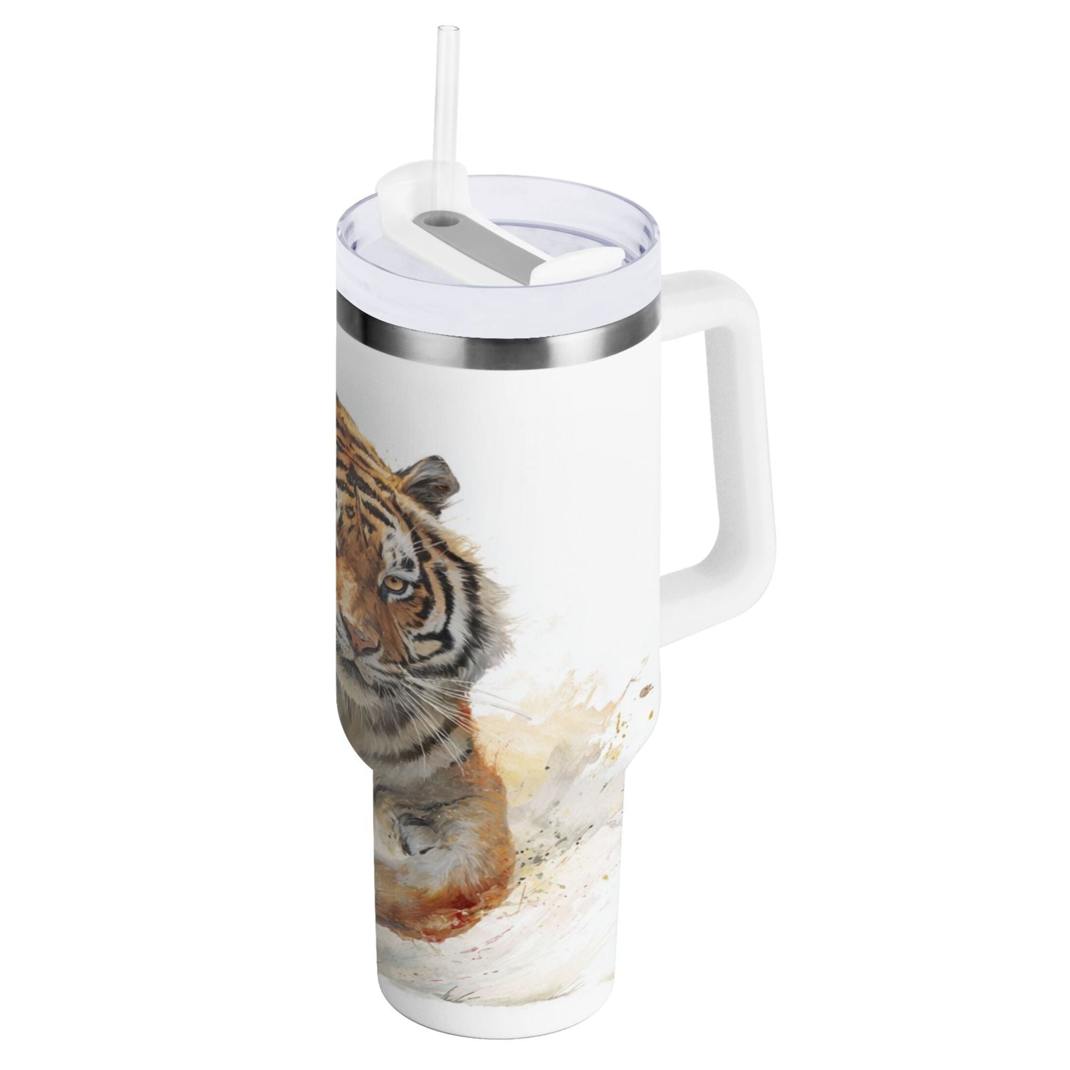 30 oz Insulated Stainless Steel Tumbler Double Wall Stainless Steel Tumbler with 2-Way Drinking Tiger in Action - TP44