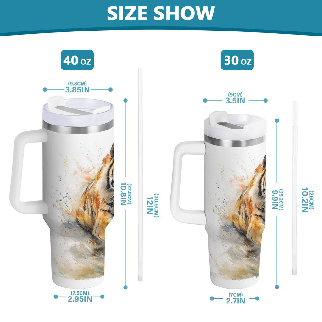 30 oz Insulated Stainless Steel Tumbler Double Wall Stainless Steel Tumbler with 2-Way Drinking Tiger in Action - TP44