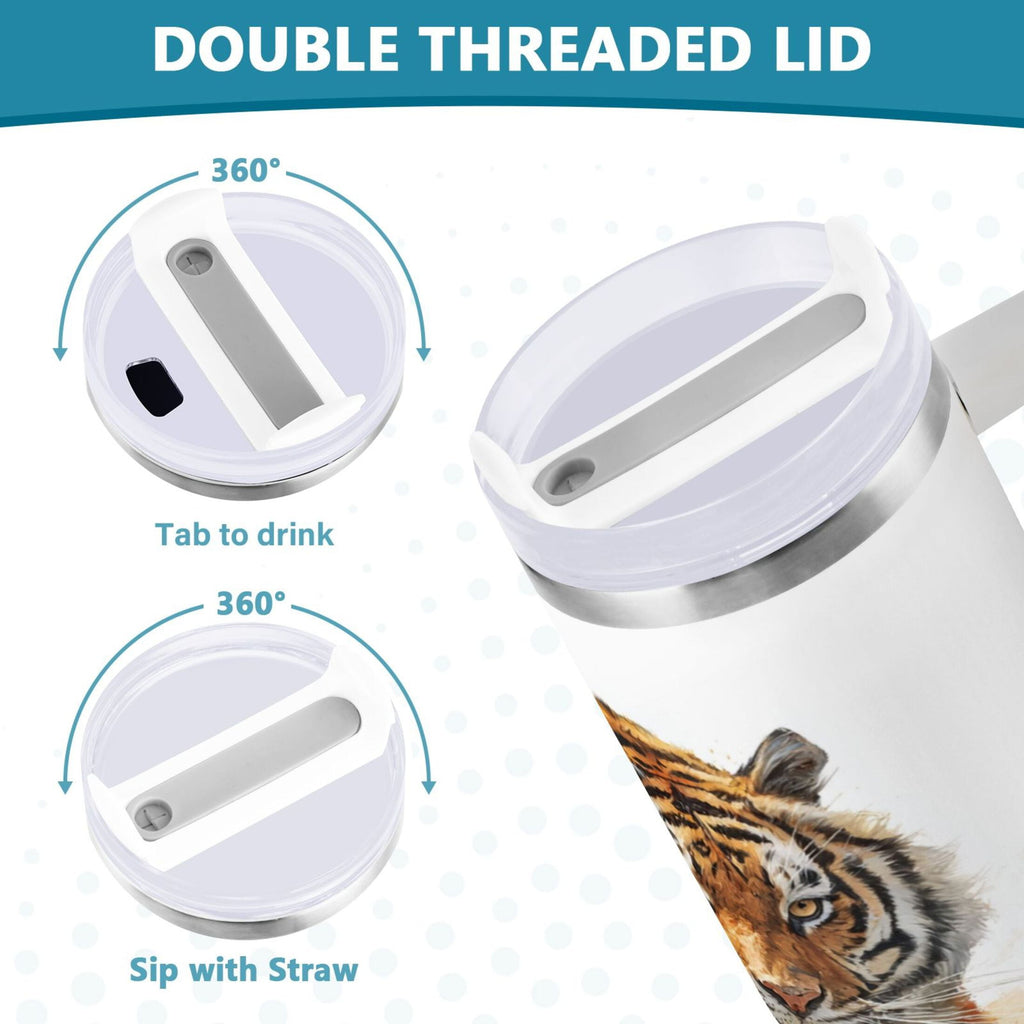 30 oz Insulated Stainless Steel Tumbler Double Wall Stainless Steel Tumbler with 2-Way Drinking Tiger in Action - TP44