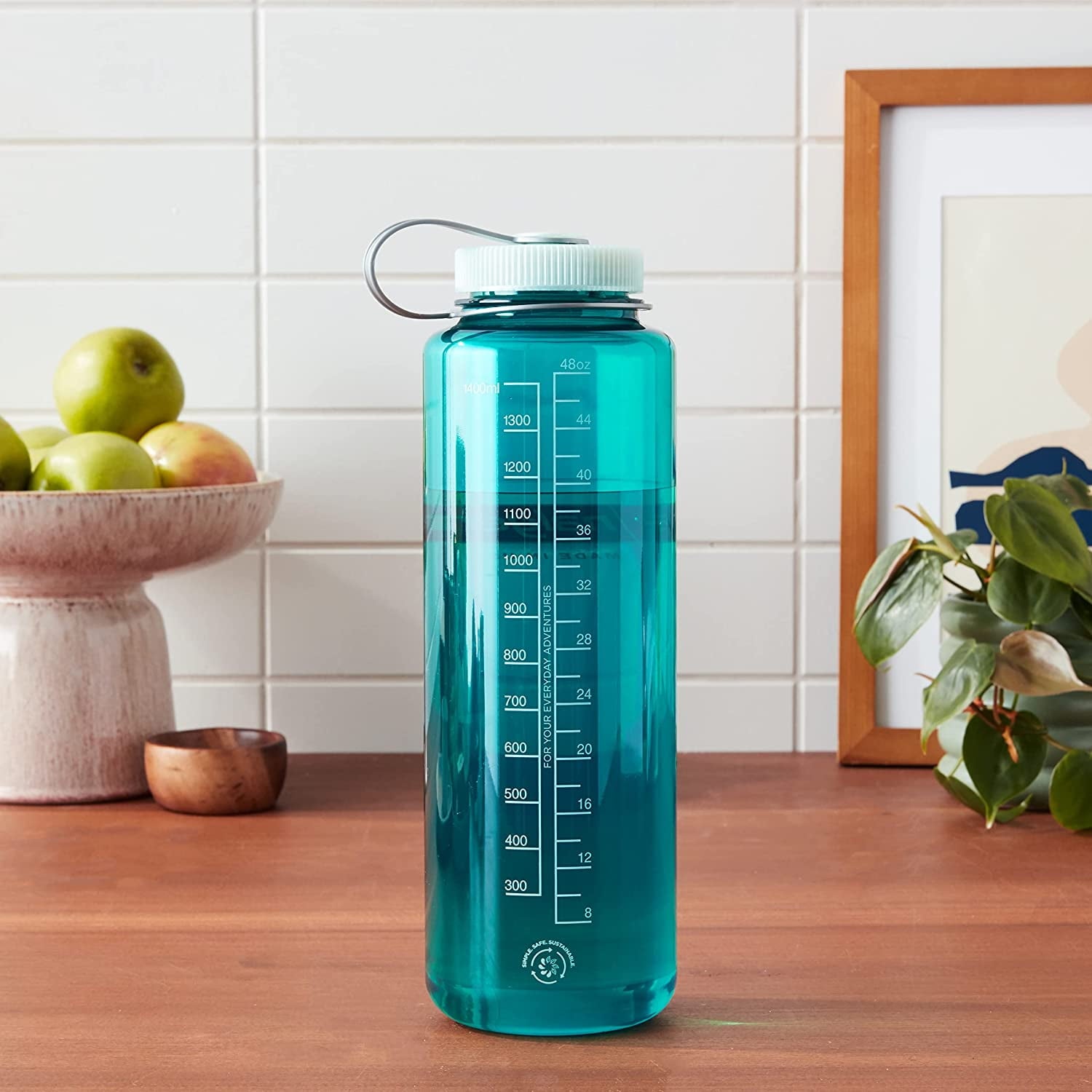 Nalgene Sustain Tritan BPA-Free Water Bottle Made with Material Derived from 50% Plastic Waste (using ISCC certified mass balance), 48 OZ, Wide Mouth, Blue - 9HQS