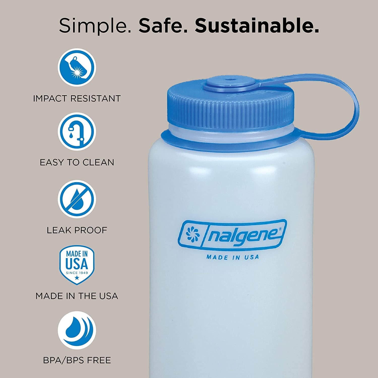 Nalgene Sustain Tritan BPA-Free Water Bottle Made with Material Derived from 50% Plastic Waste (using ISCC certified mass balance), 48 OZ, Wide Mouth, Blue - 9HQS