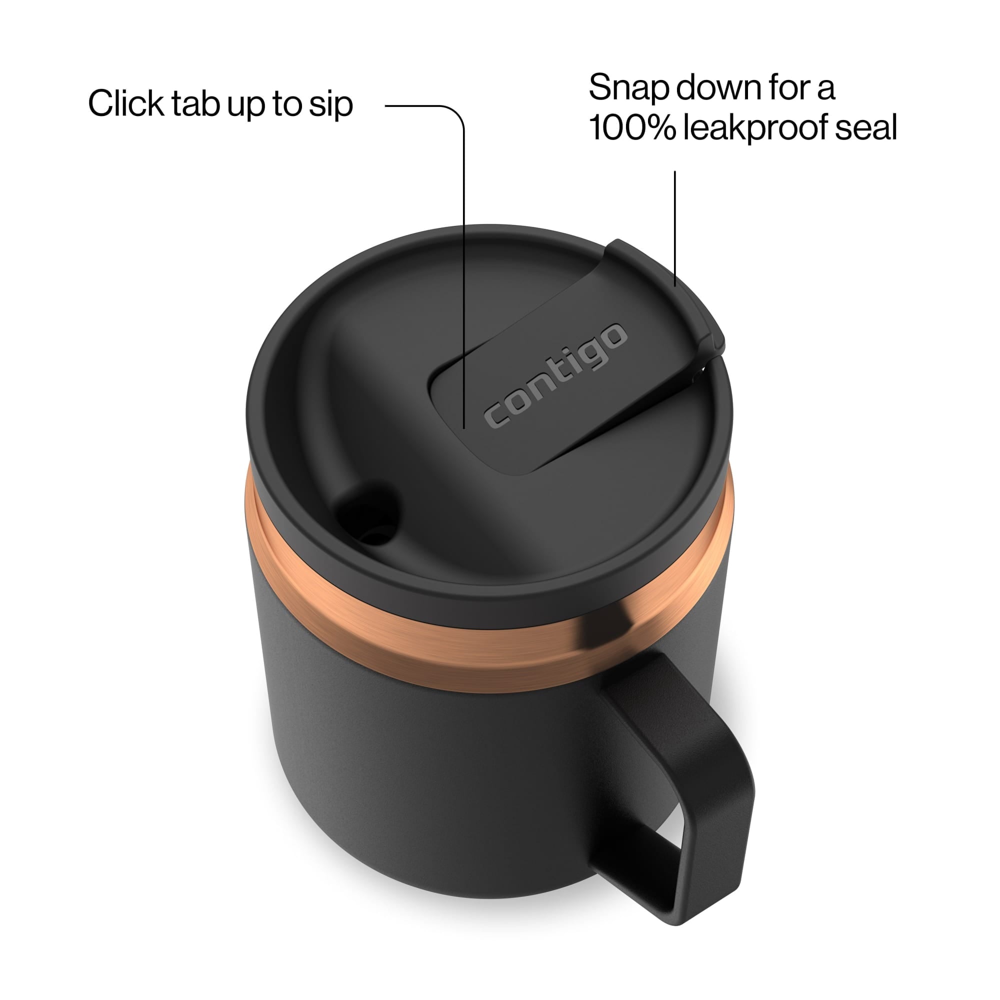 Contigo SnapSeal Leakproof Stainless Steel Reusable Travel Tumbler,Black/Bronze, 14 oz - W32P