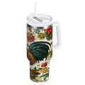 40 oz Insulated Stainless Steel Tumbler Double Wall Stainless Steel Tumbler with 2-Way Drinking Rooster and Vintage Floral - 9KKT